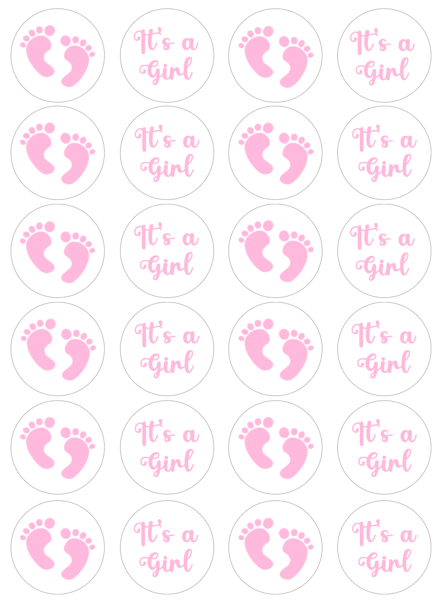 Baby It's a Girl Cupcake Edible Icing Image Toppers