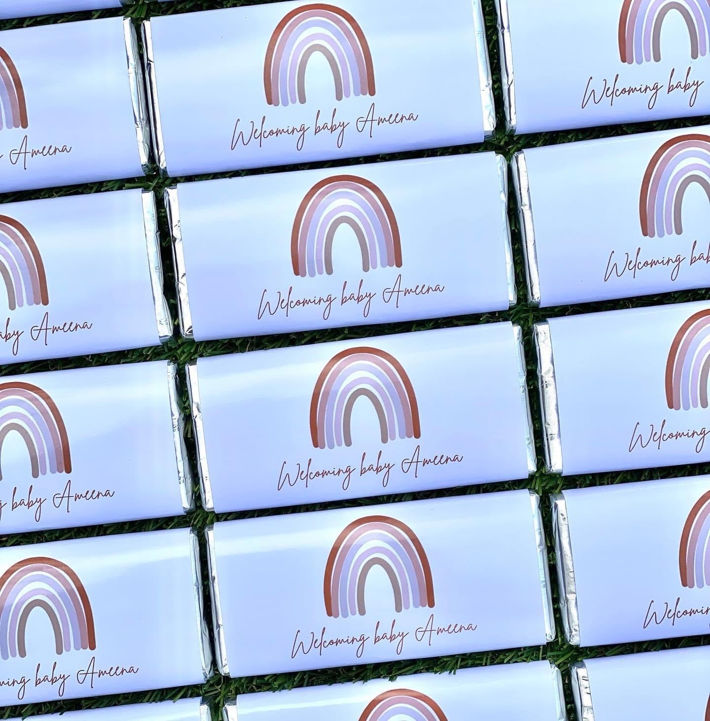 Baby Shower Rainbow Boho Personalised Chocolate Bar Party Favour x 4