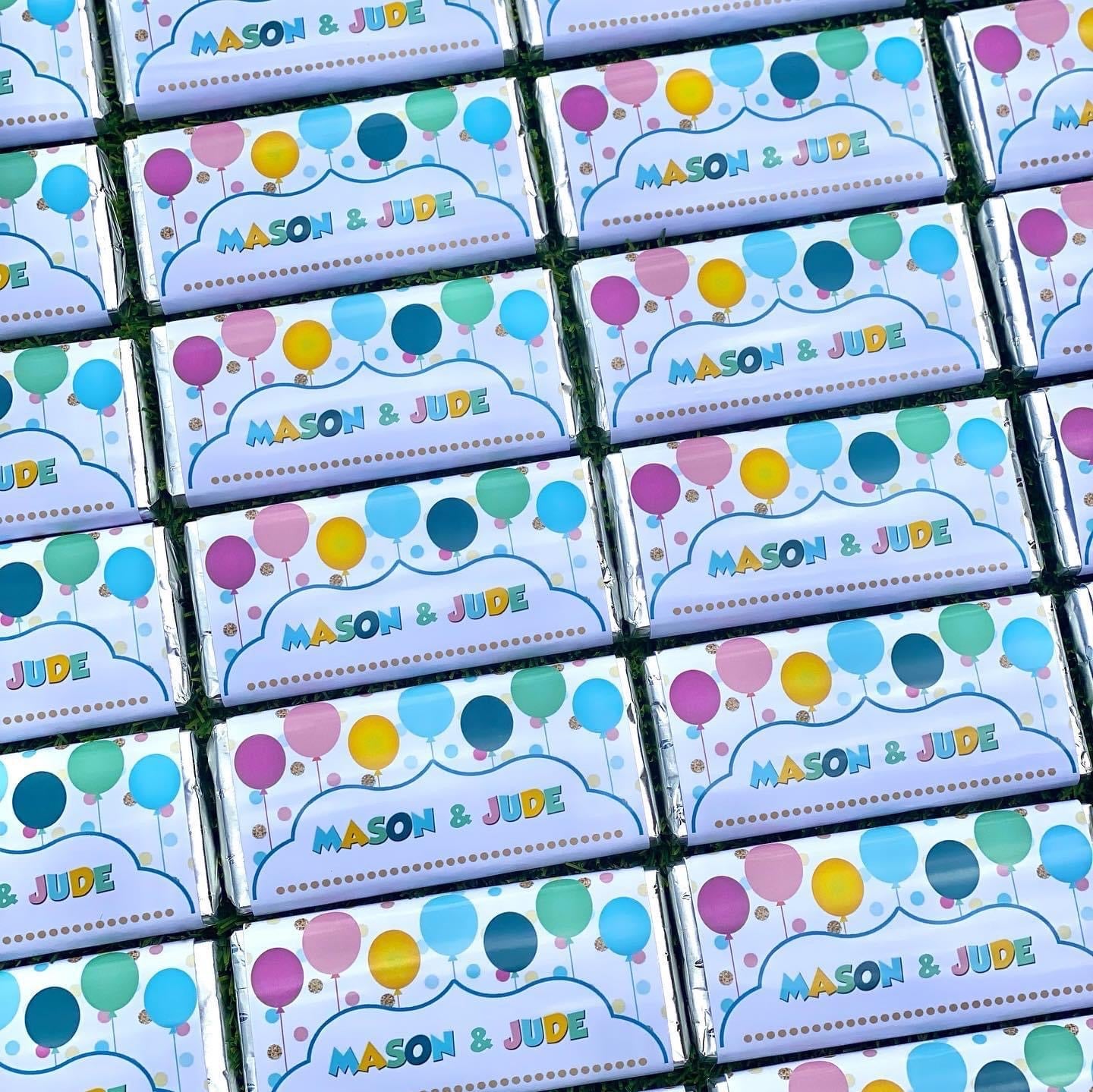Birthday Balloons Personalised Chocolate Bar Party Favour x 4