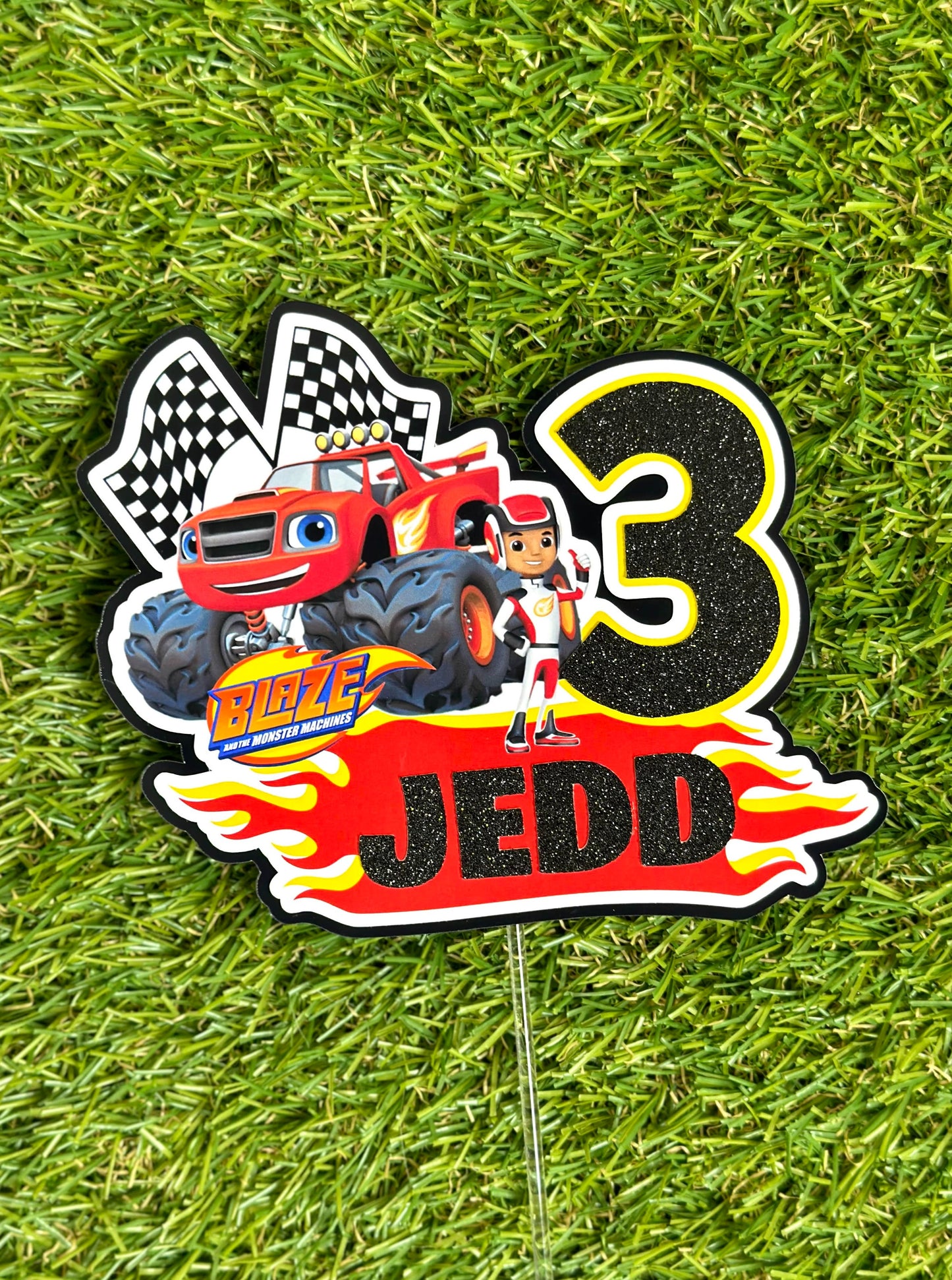 Blaze Monster Truck Personalised Glitter Cake Topper