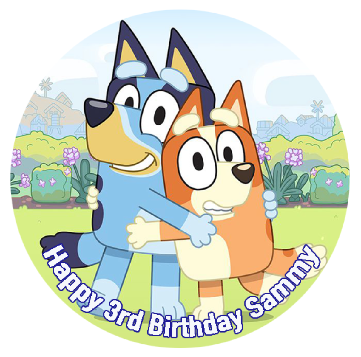 Bluey and Bingo Round Cake Edible Icing Image Topper 19cm