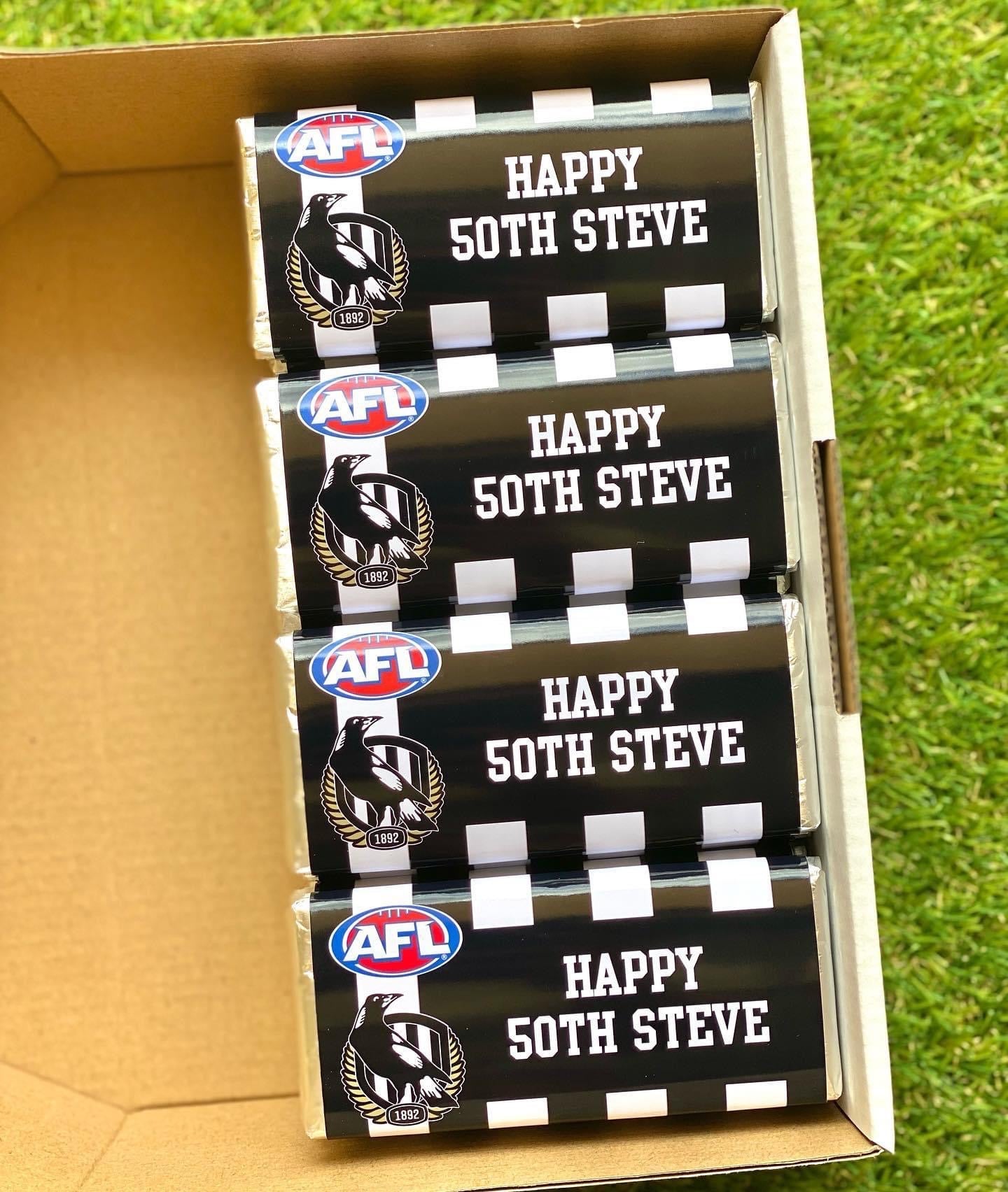 Collingwood Magpies AFL Personalised Chocolate Bar Party Favour x 4