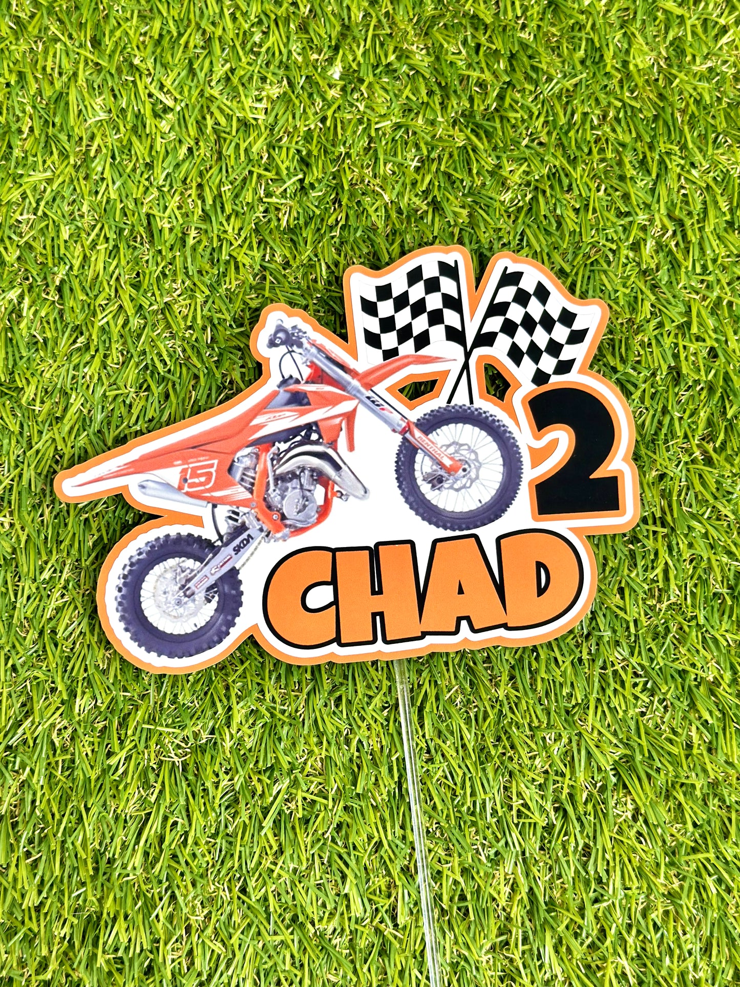 Dirt Bike Motorbike Orange Personalised Cake Topper