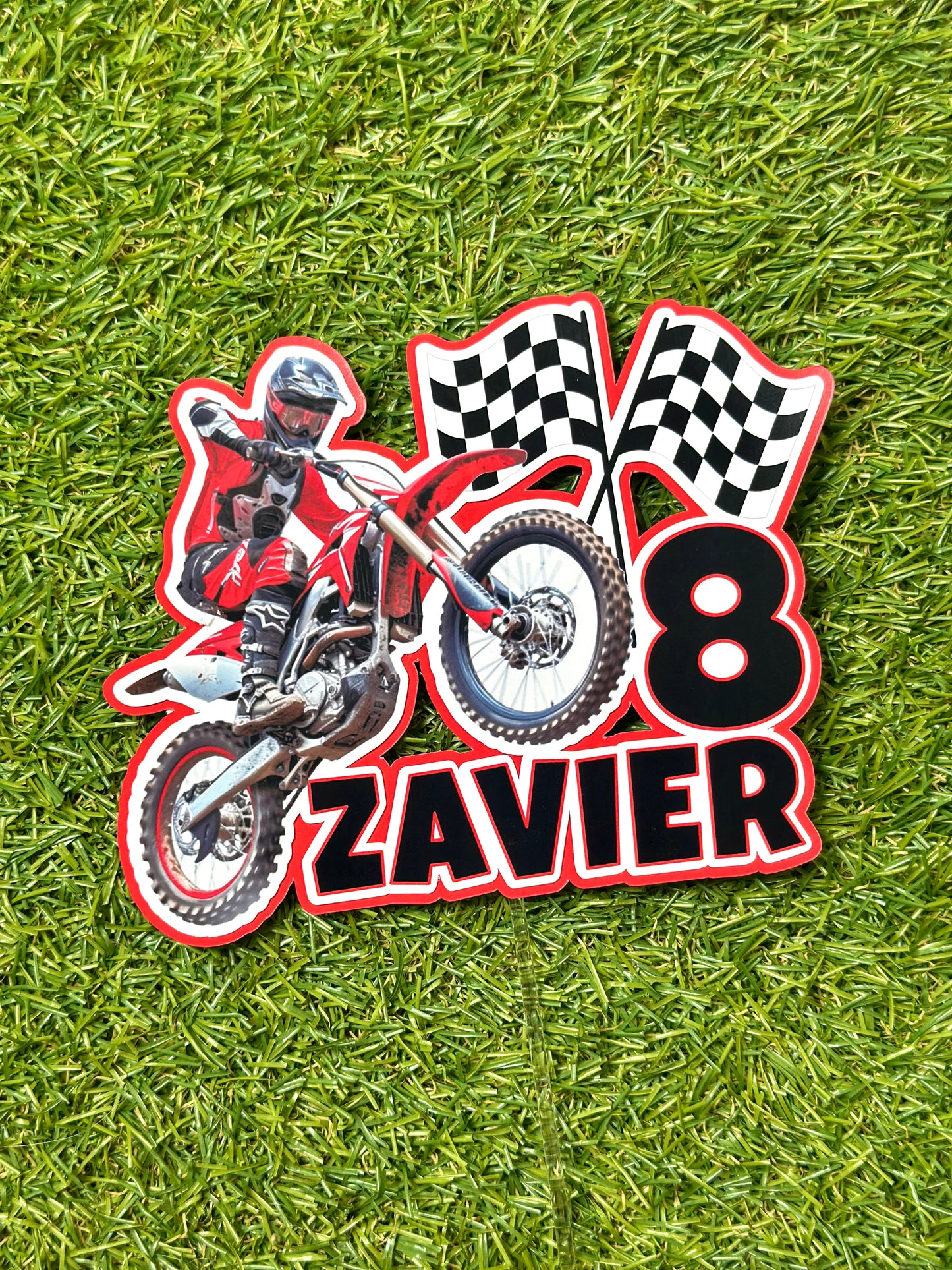 Dirt Bike Motorbike Red Personalised Cake Topper