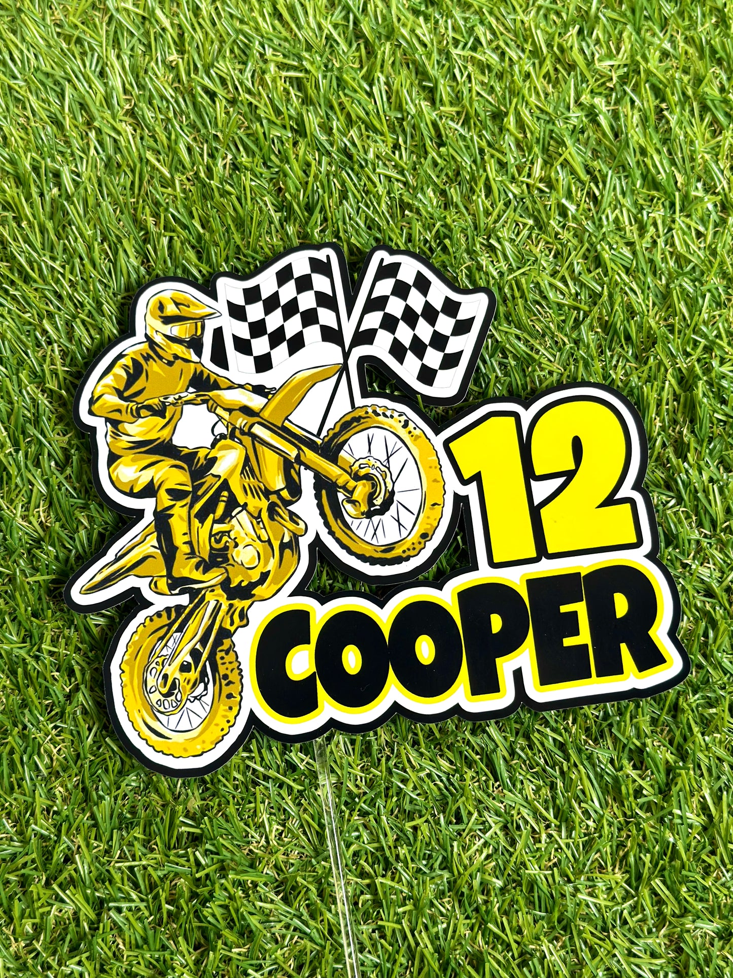 Dirt Bike Motorbike Yellow Personalised Cake Topper