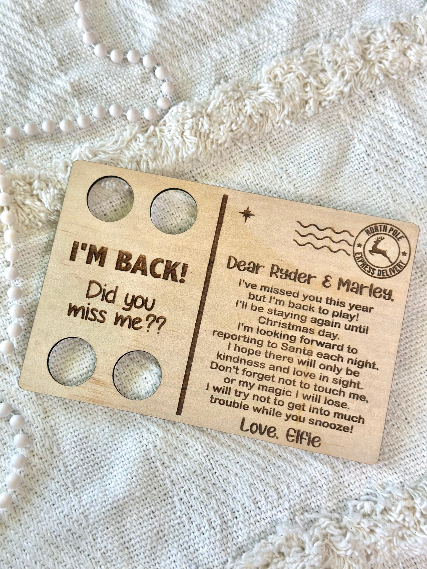 Elf Welcome Back Post Card Prop