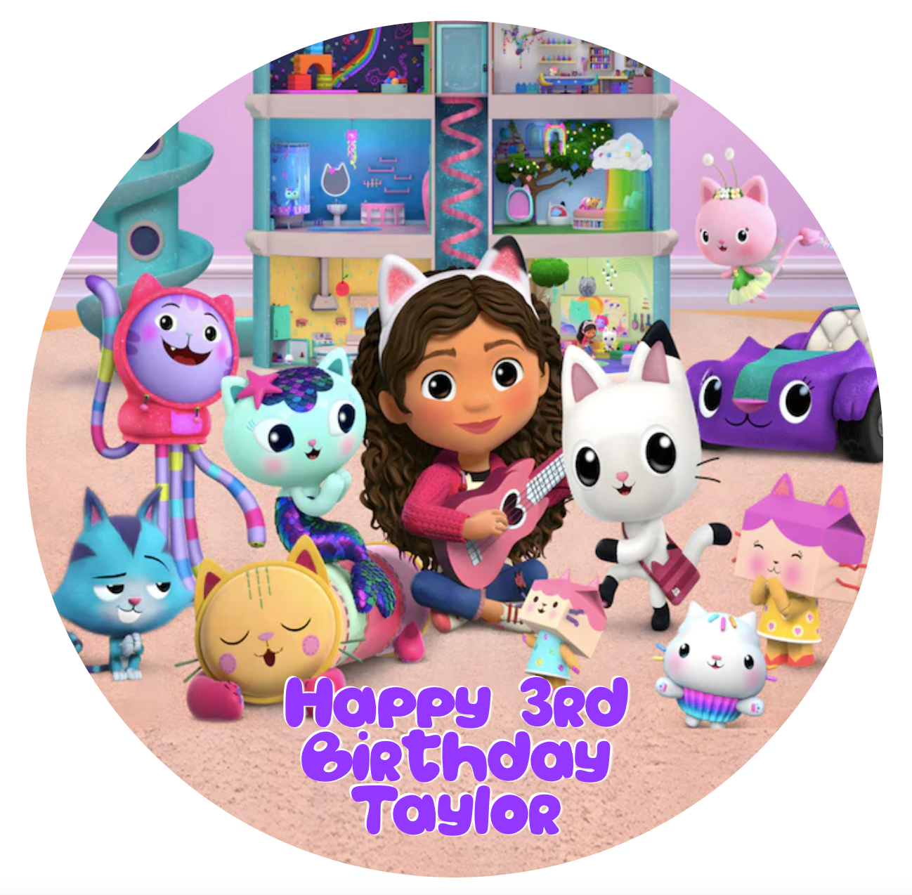 Gabby's Dollhouse #1 Round Cake Edible Icing Image Topper 19cm