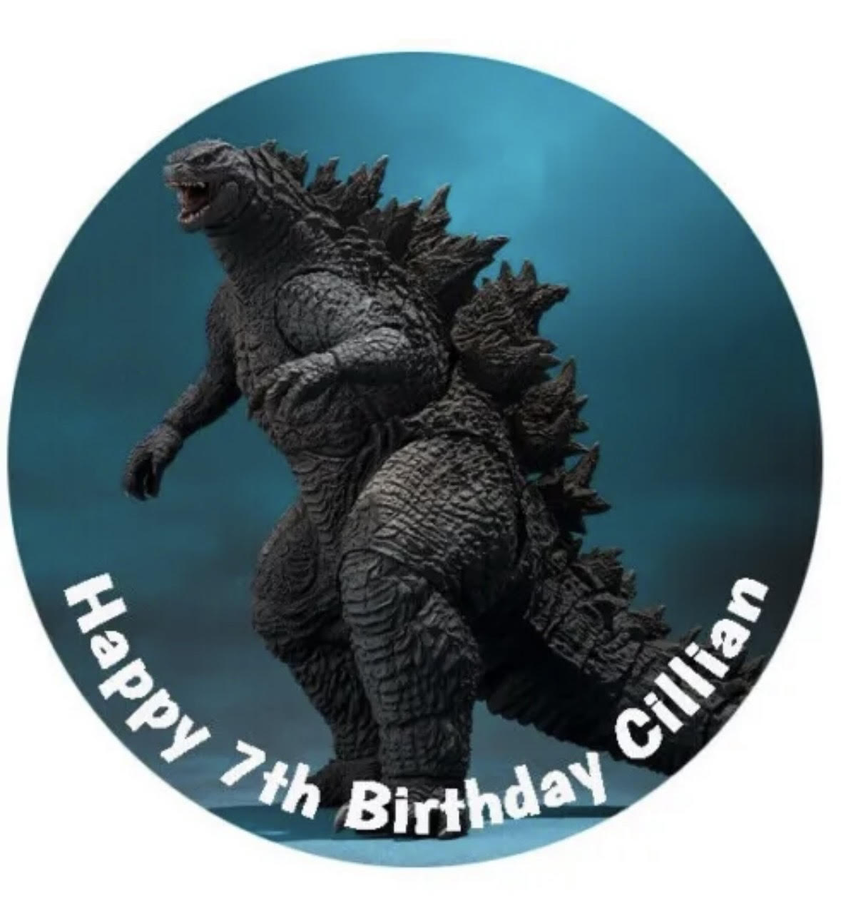 Godzilla Round Cake Edible Icing Image Topper 19cm