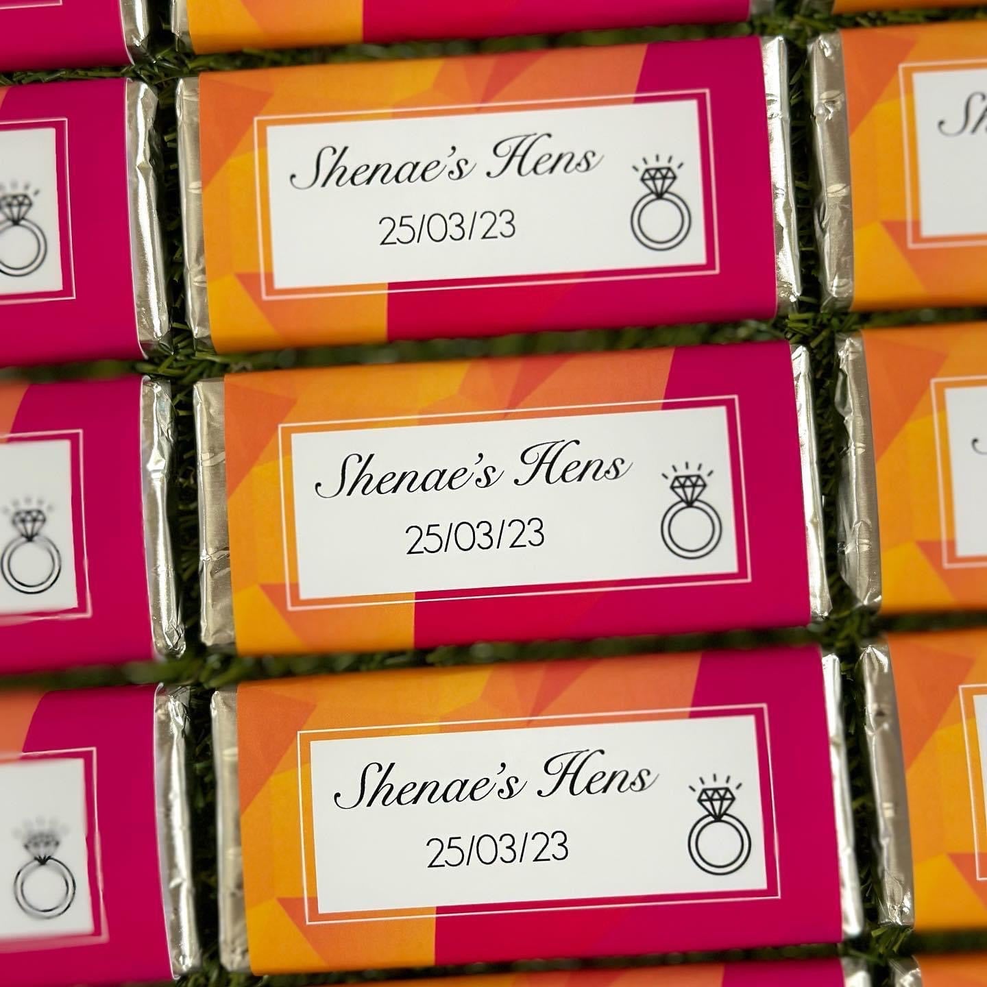 Hens Orange Pink Personalised Chocolate Bar Party Favour x 4