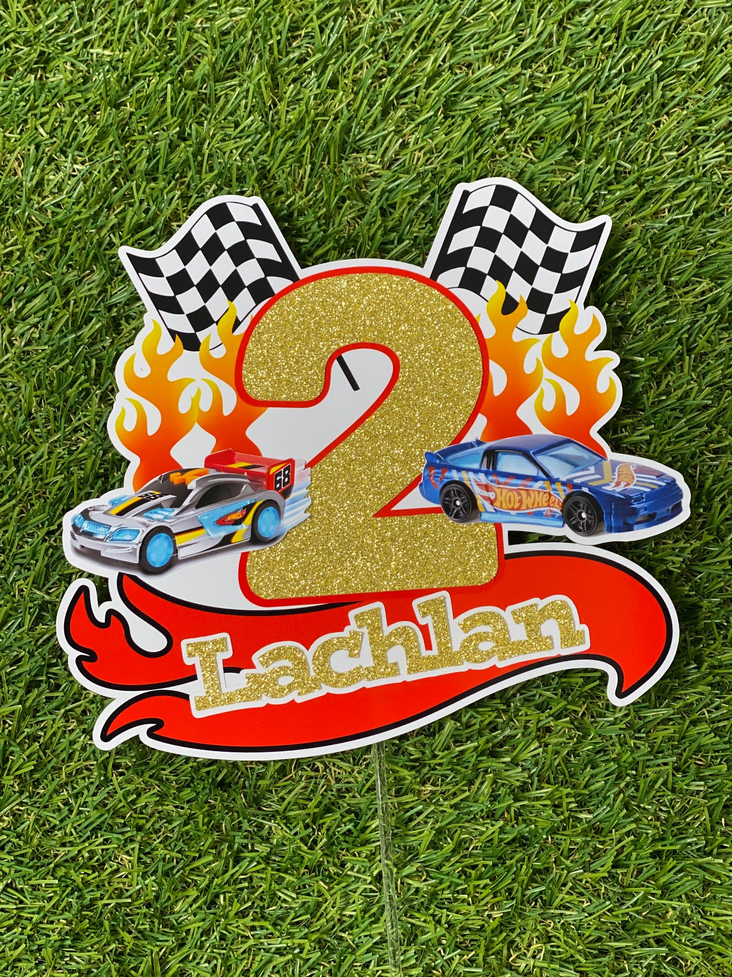 Hot Wheels Personalised Glitter Cake Topper