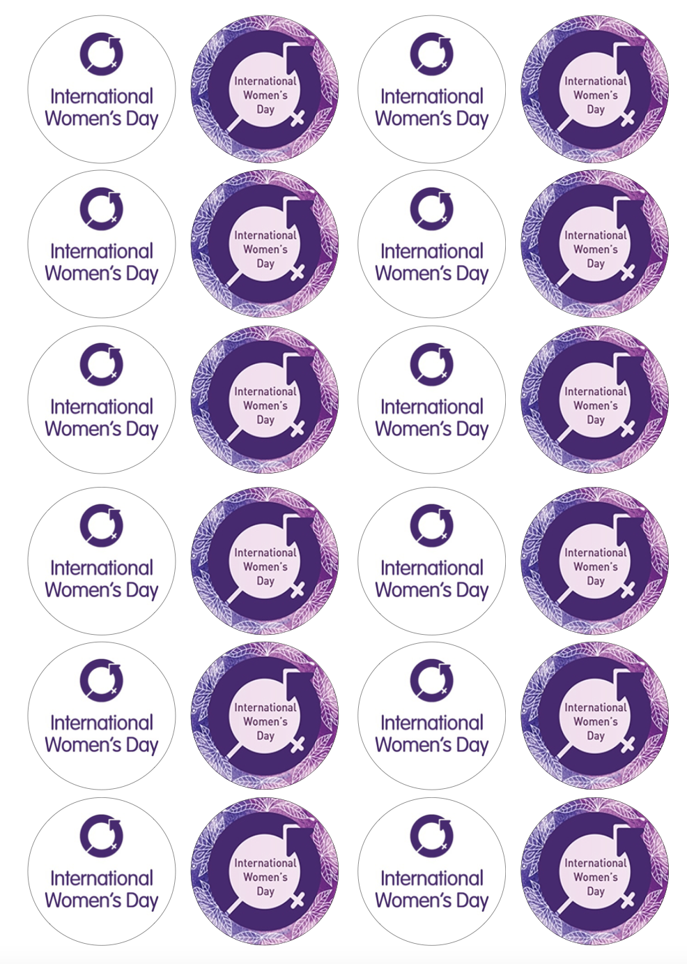 International Women's Day Cupcake Edible Icing Image Toppers