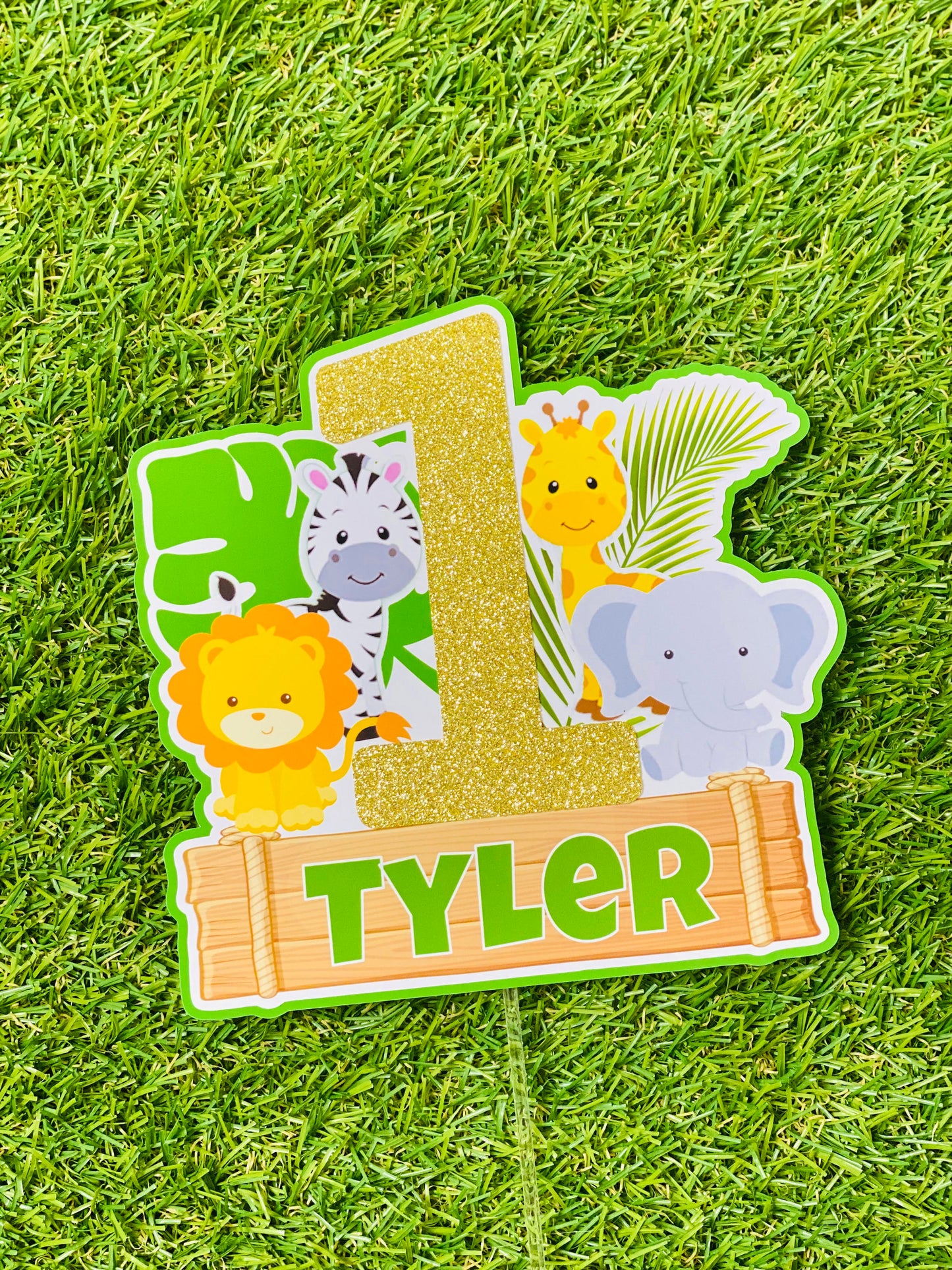 Jungle Animals Personalised Glitter Cake Topper