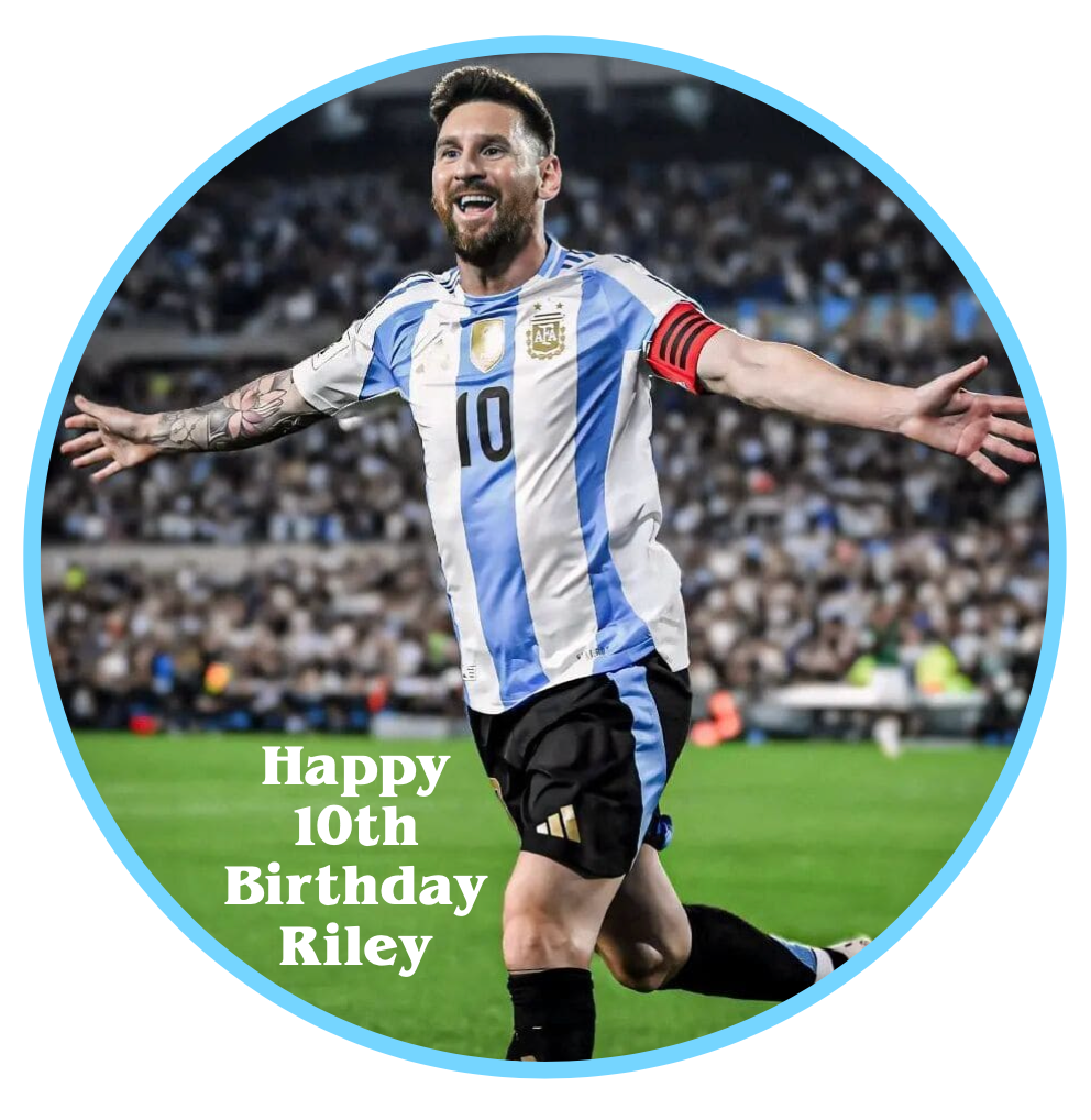 Lionel Messi Soccer Round Cake Edible Icing Image Topper 19cm
