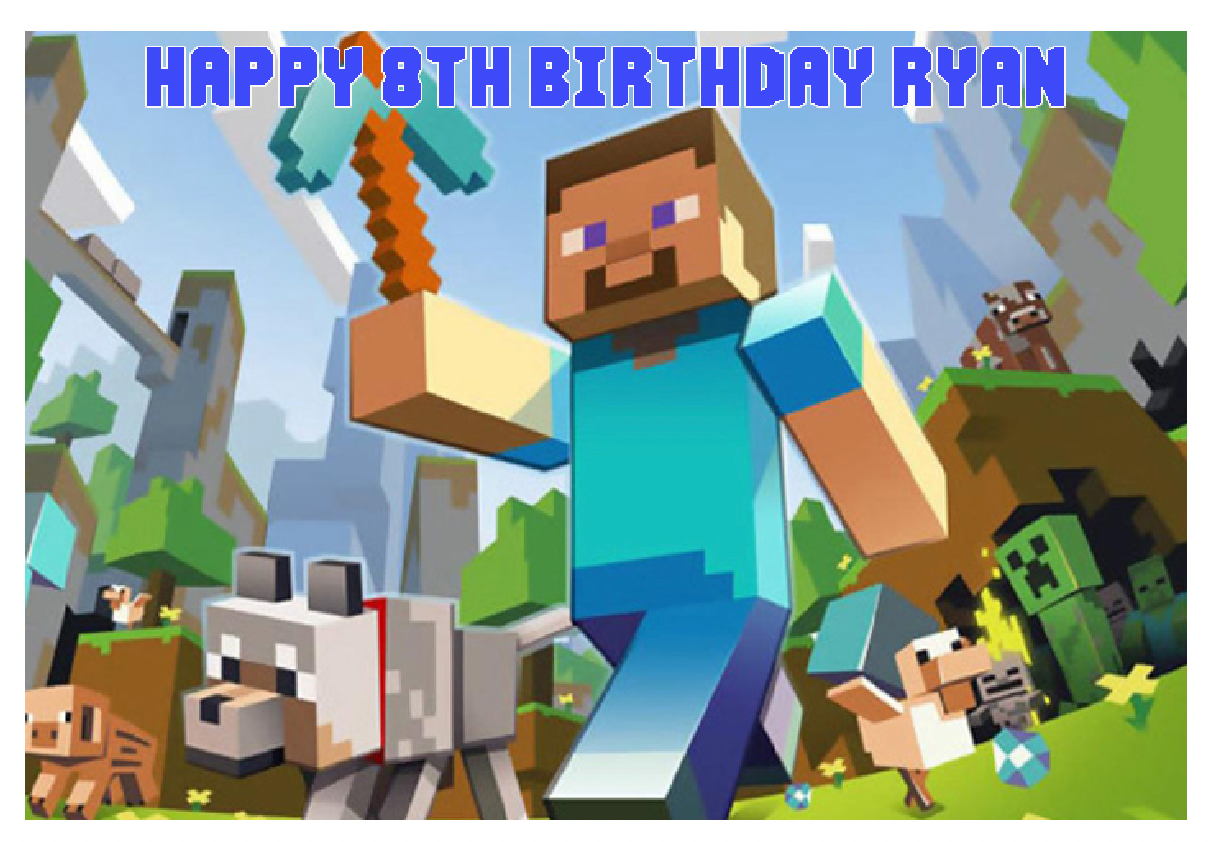 Minecraft Steve Rectangle Cake Edible Icing Image Topper 19x27cm