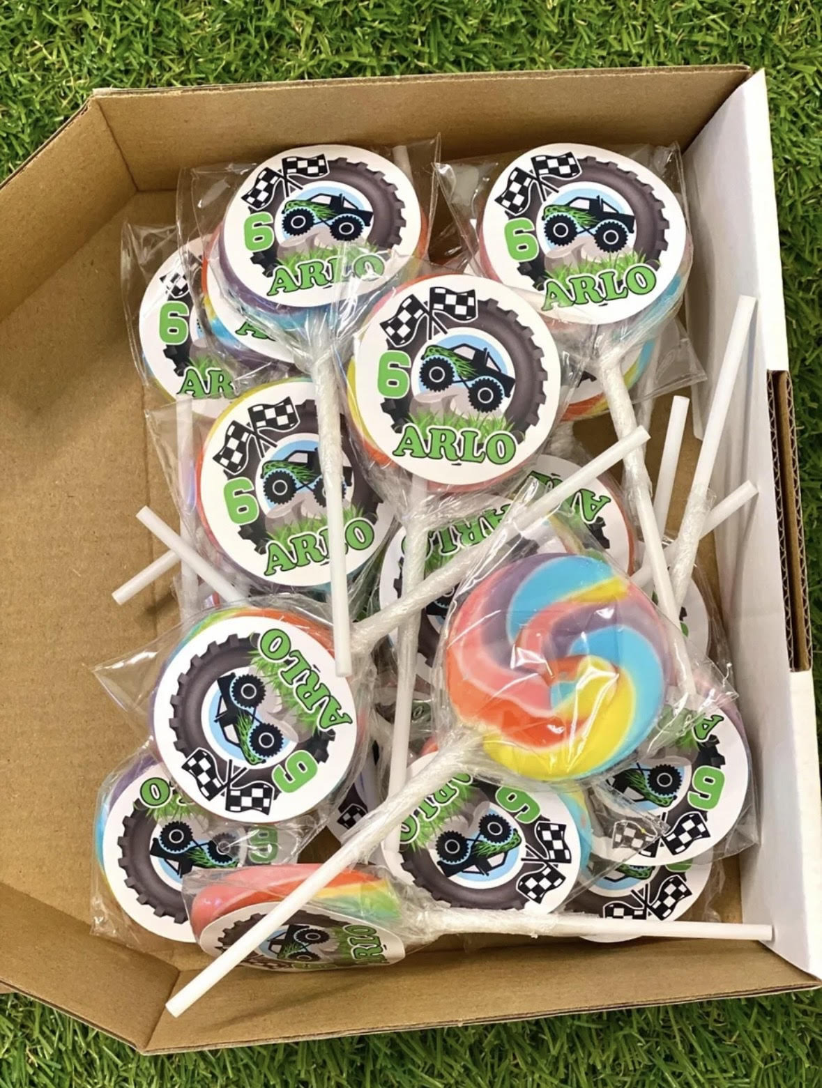 Monster Truck Personalised Birthday Lollipop 10 pack