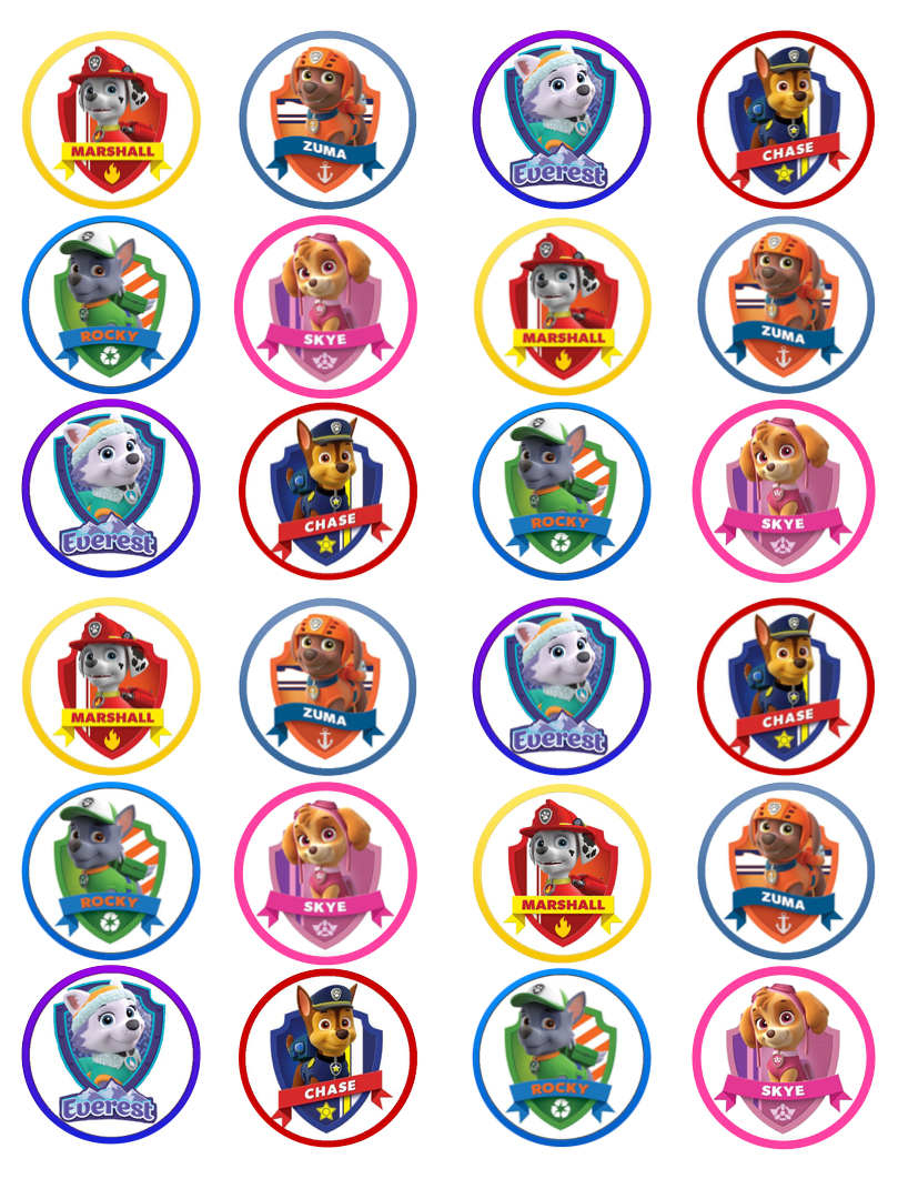 Paw Patrol Cupcake Edible Icing Image Toppers