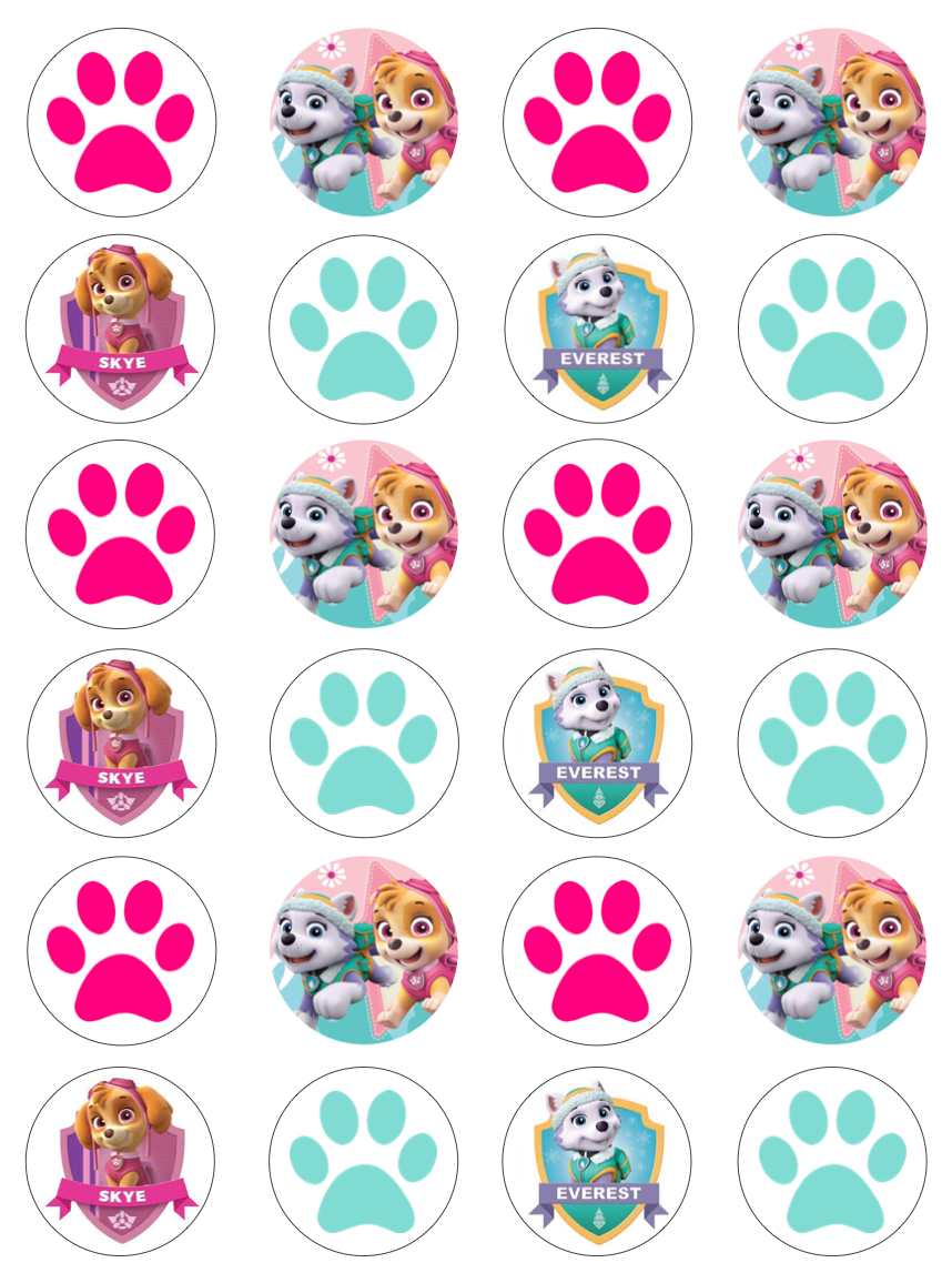 Paw Patrol Paw Print Cupcake Edible Icing Image Toppers