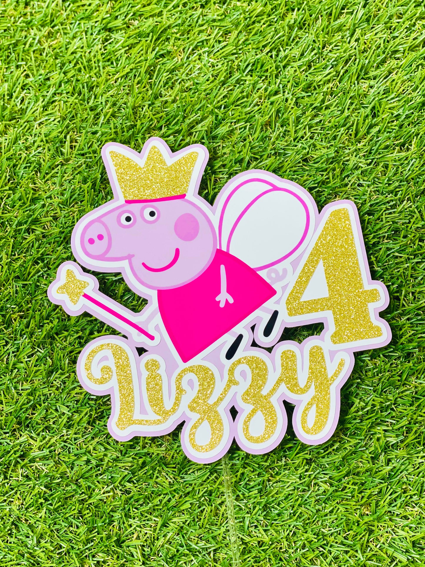 Peppa Pig Fairy Personalised Glitter Cake Topper