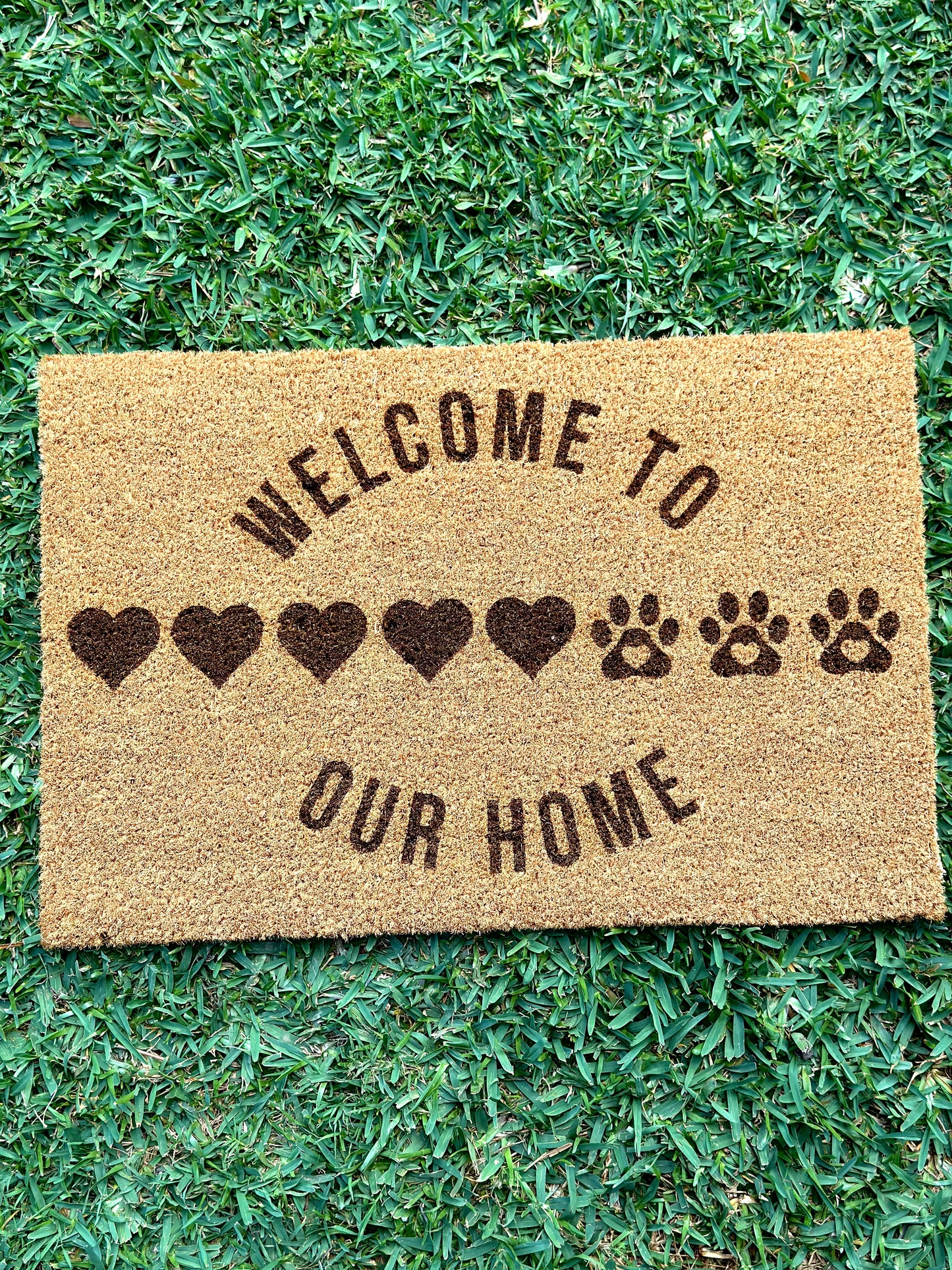 Personalised Welcome to our Home Heart Pets Door Mat