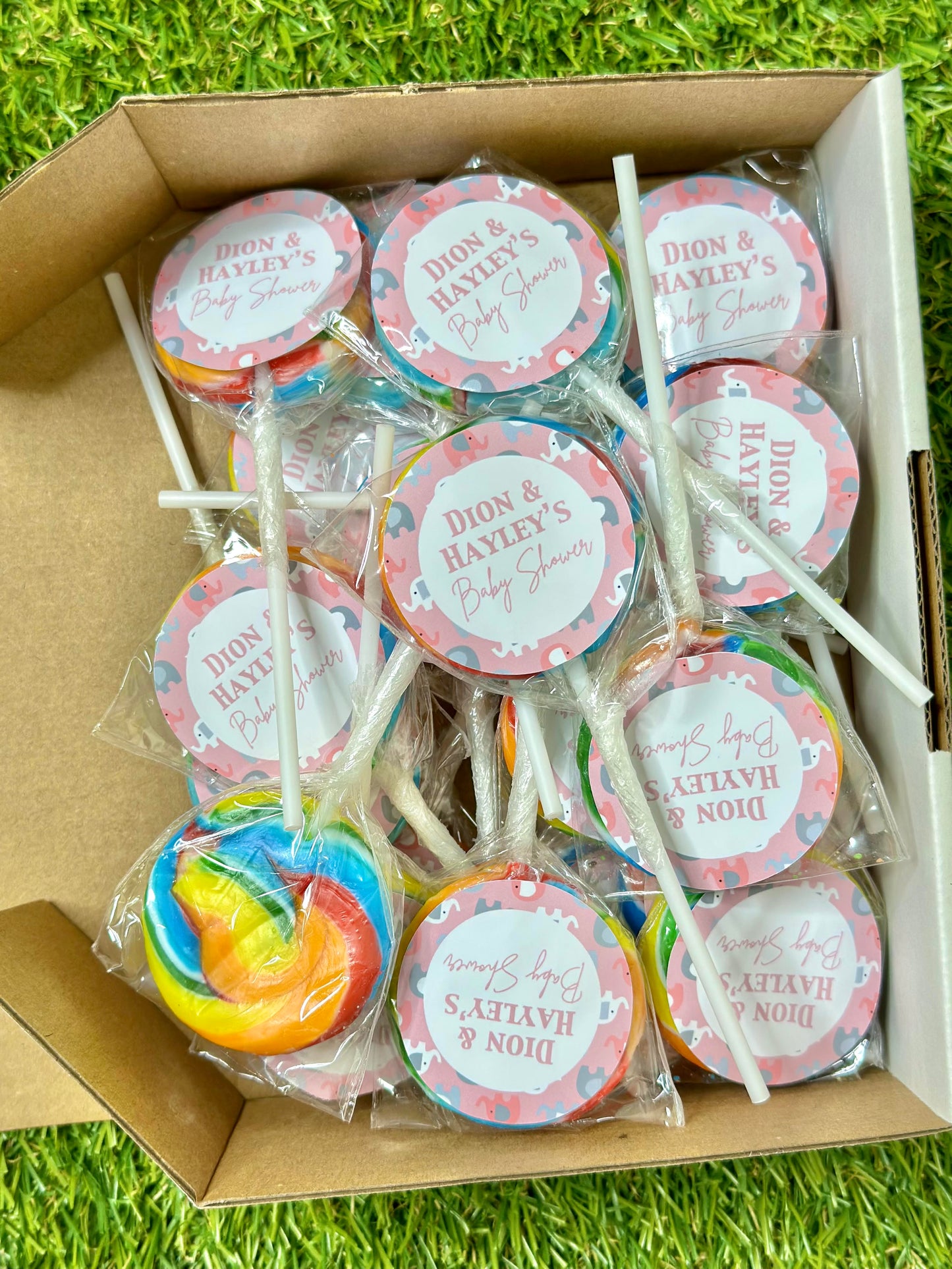 Pink Baby Shower Elephant Personalised Birthday Lollipop 10 pack