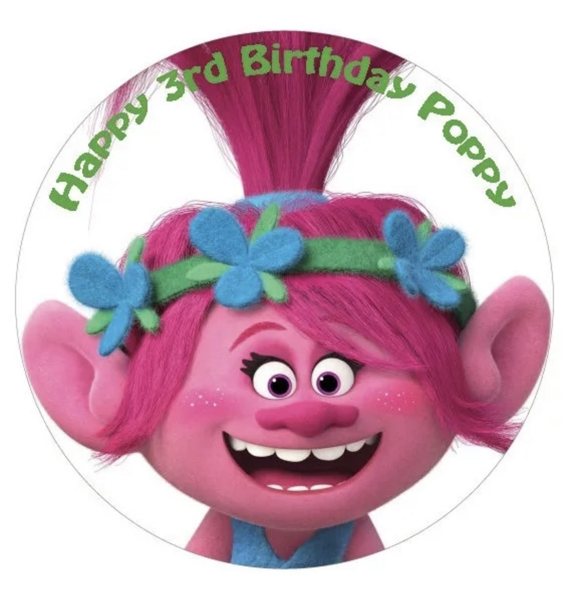 Poppy Trolls Round Cake Edible Icing Image Topper 19cm