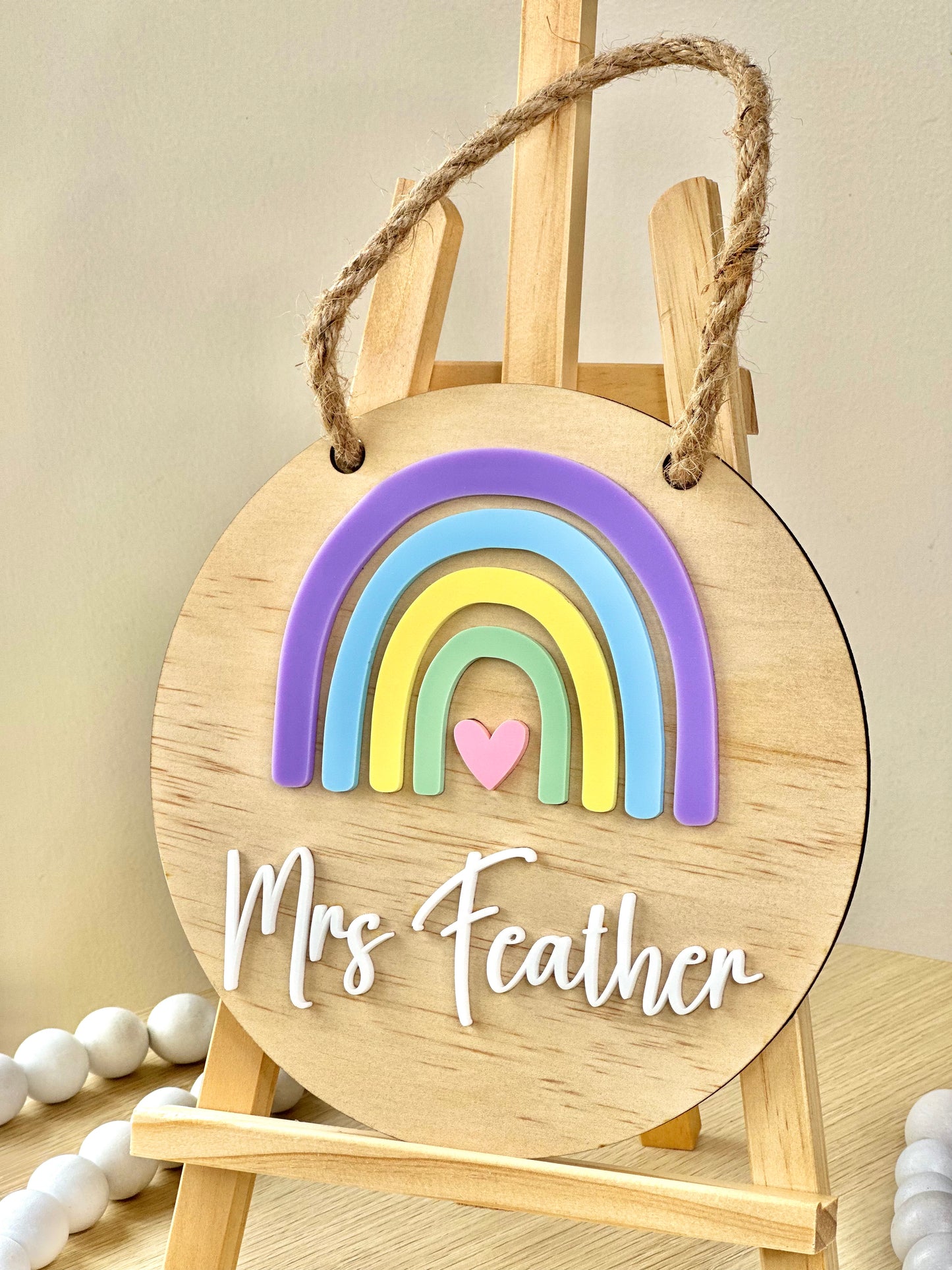 Rainbow Teacher Round Plaque Name
