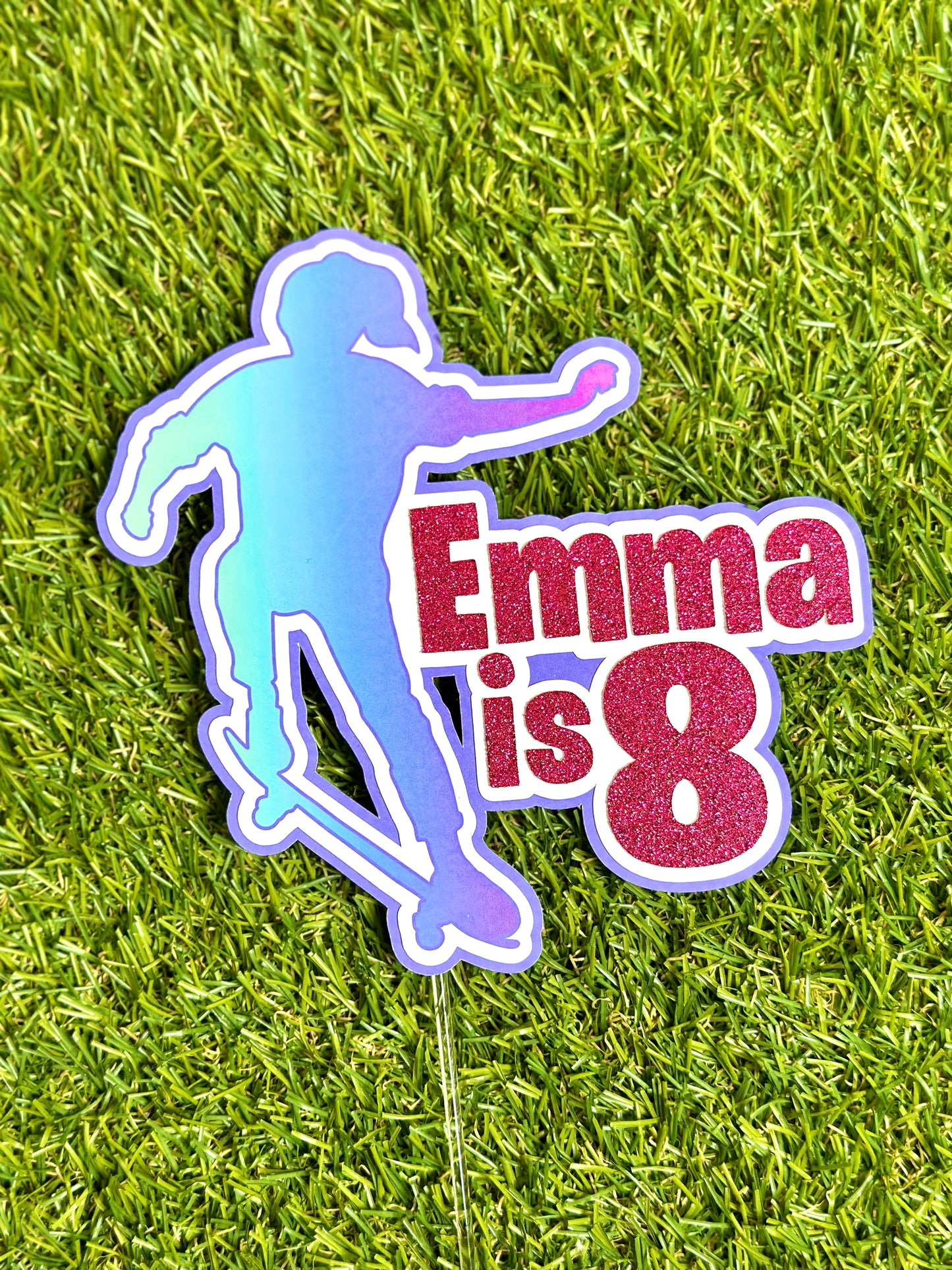 Skateboarder Skateboarding Girl Personalised Glitter Cake Topper