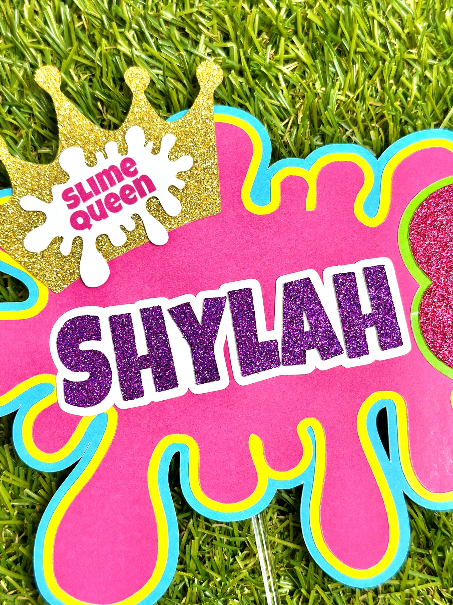 Slime Queen Personalised Glitter Cake Topper