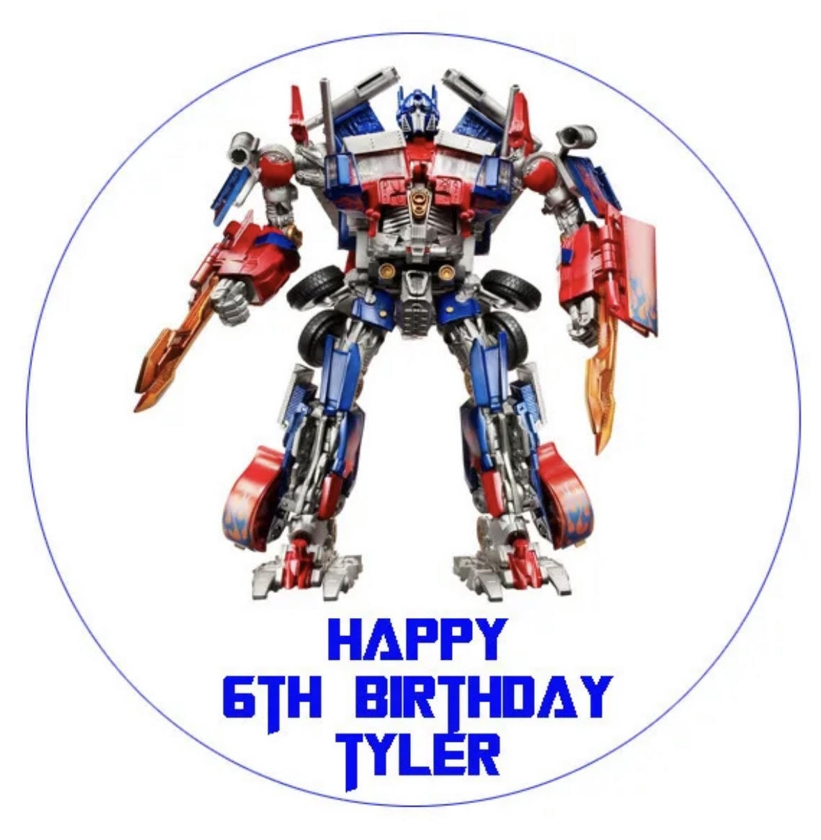 Transformers Optimus Prime Round Cake Edible Icing Image Topper 19cm