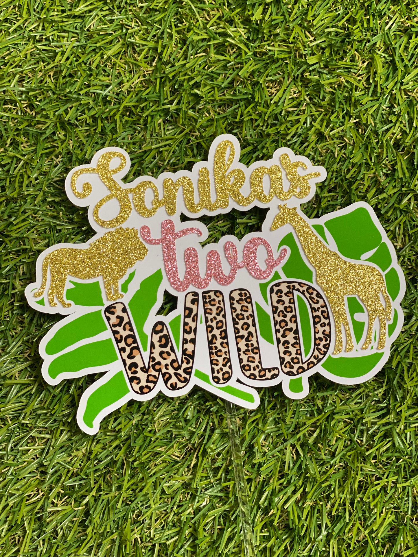 Wild One Jungle Personalised Glitter Cake Topper