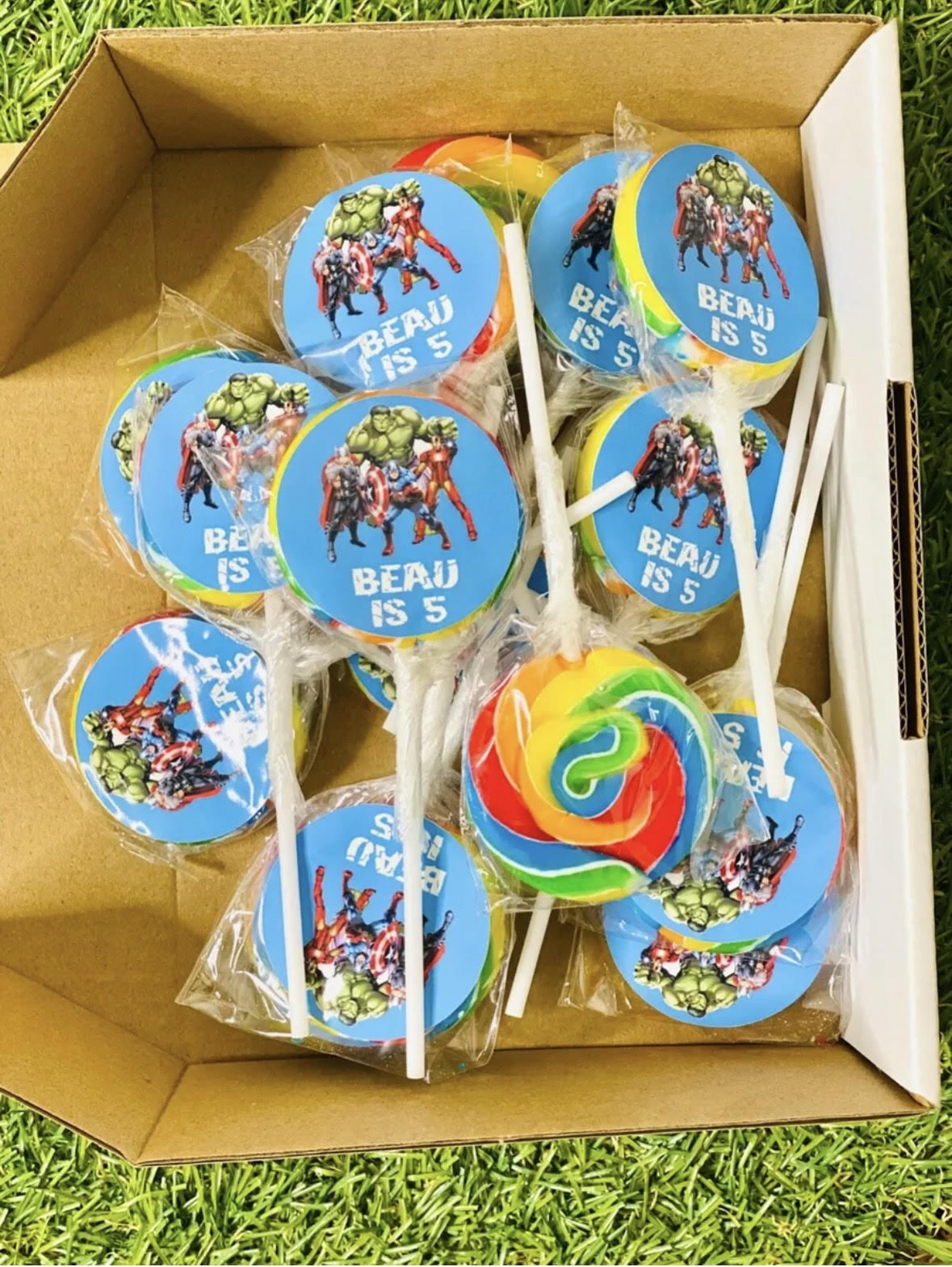 Avengers Superhero Blue Personalised Birthday Lollipop 10 pack