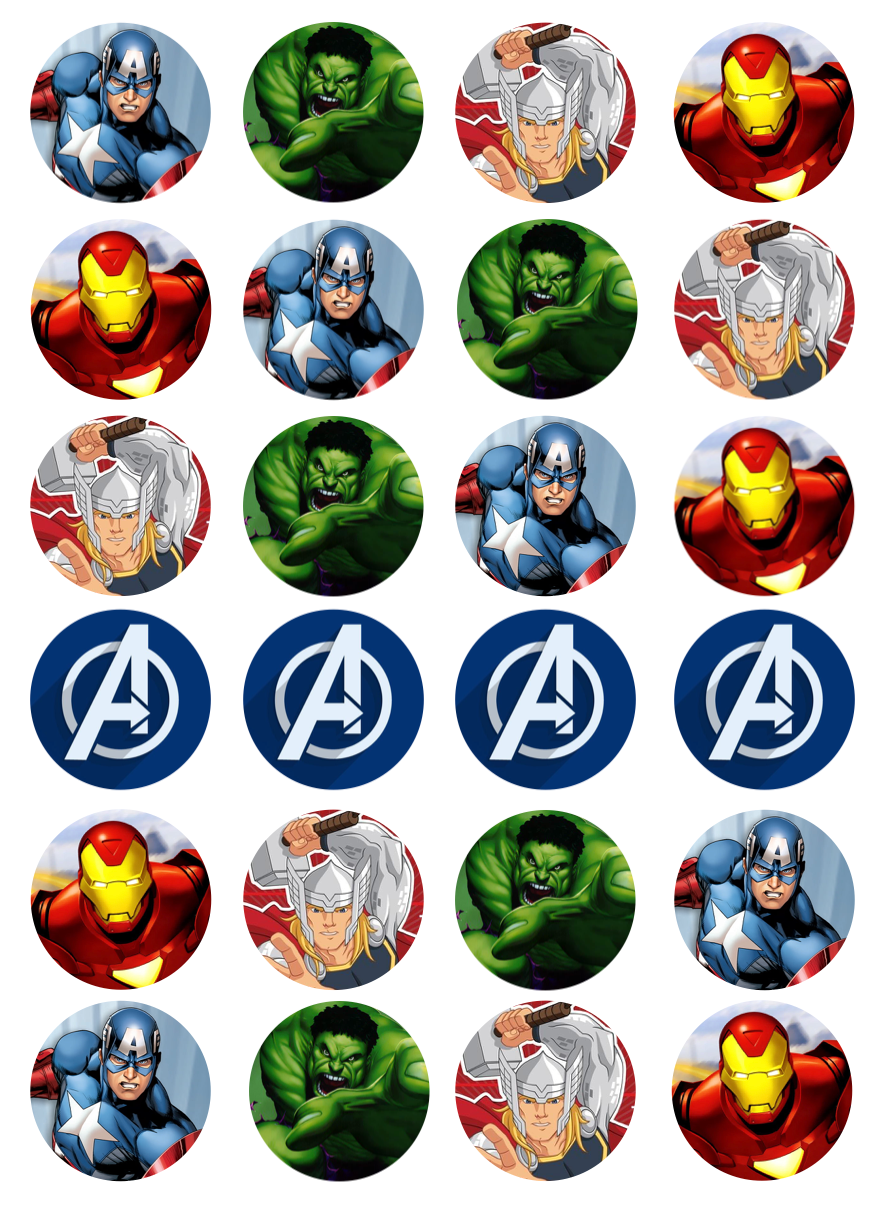 Avengers Superhero Cupcake Edible Icing Image Toppers