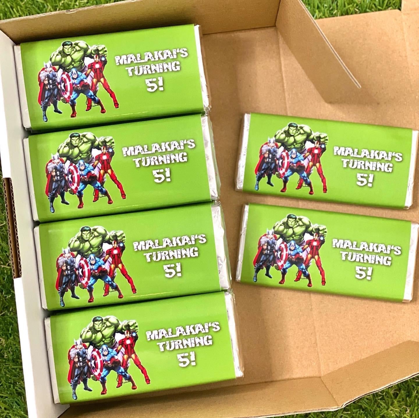 Avengers Superhero Personalised Chocolate Bar Party Favour x 4