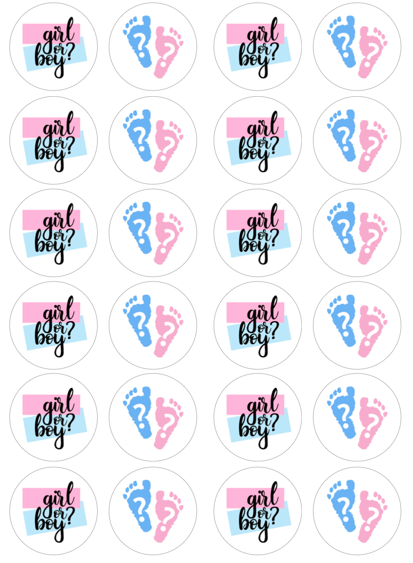 Baby Gender Reveal Cupcake Edible Icing Image Toppers