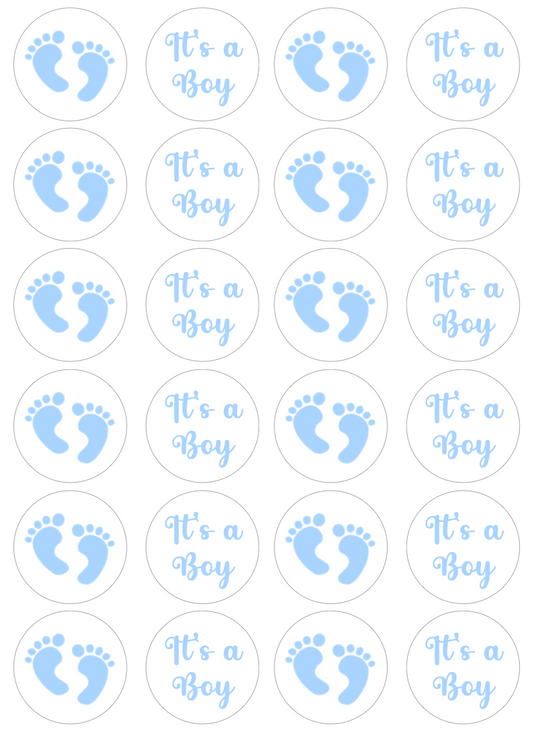 Baby It's a Boy Cupcake Edible Icing Image Toppers