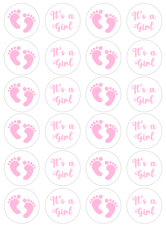 Baby It's a Girl Cupcake Edible Icing Image Toppers