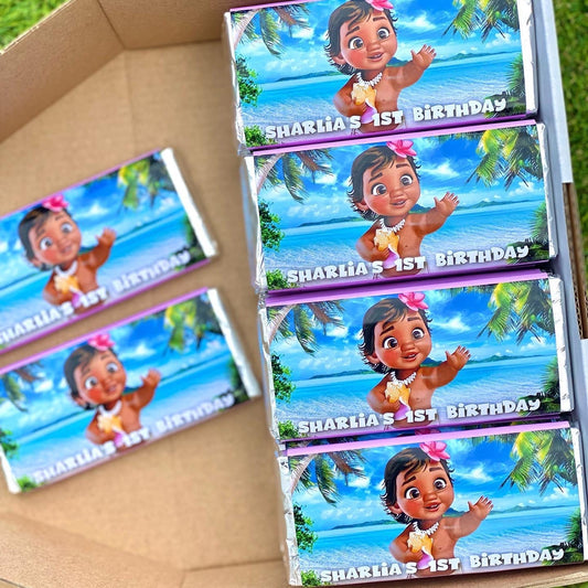 Baby Moana Personalised Chocolate Bar Party Favour x 4