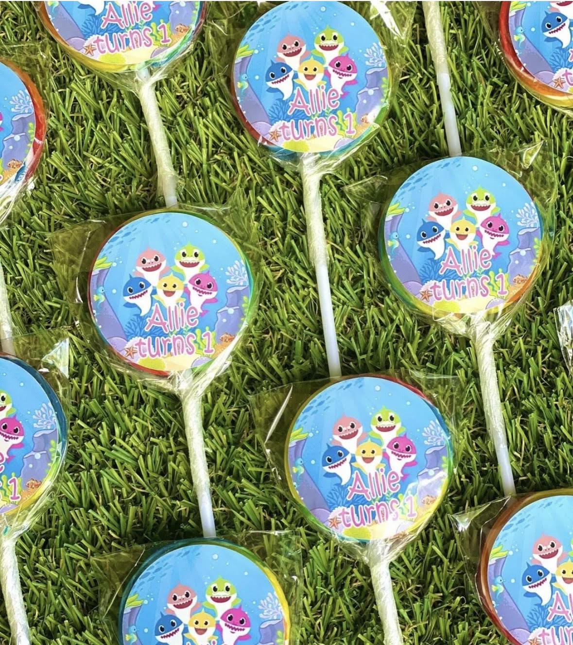 Baby Shark Blue Personalised Birthday Lollipop 10 pack
