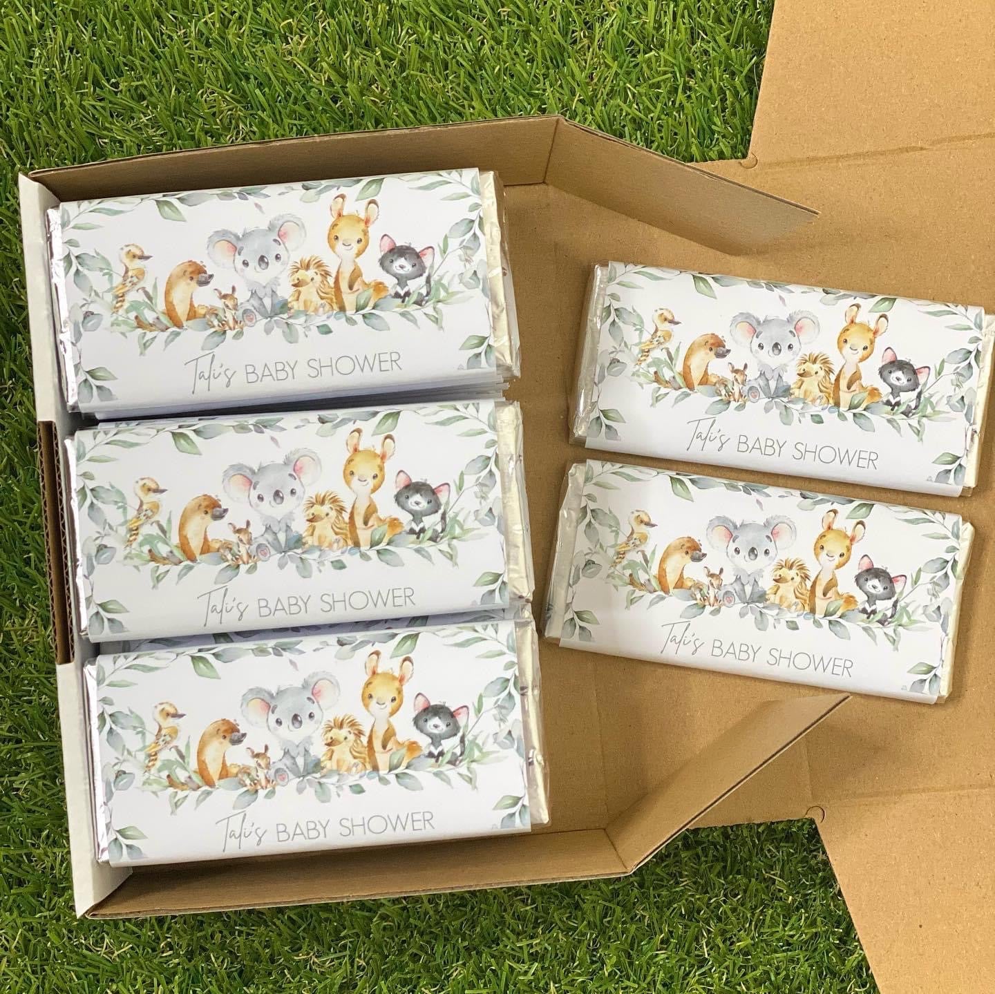 Baby Shower Animals Personalised Chocolate Bar Party Favour x 4
