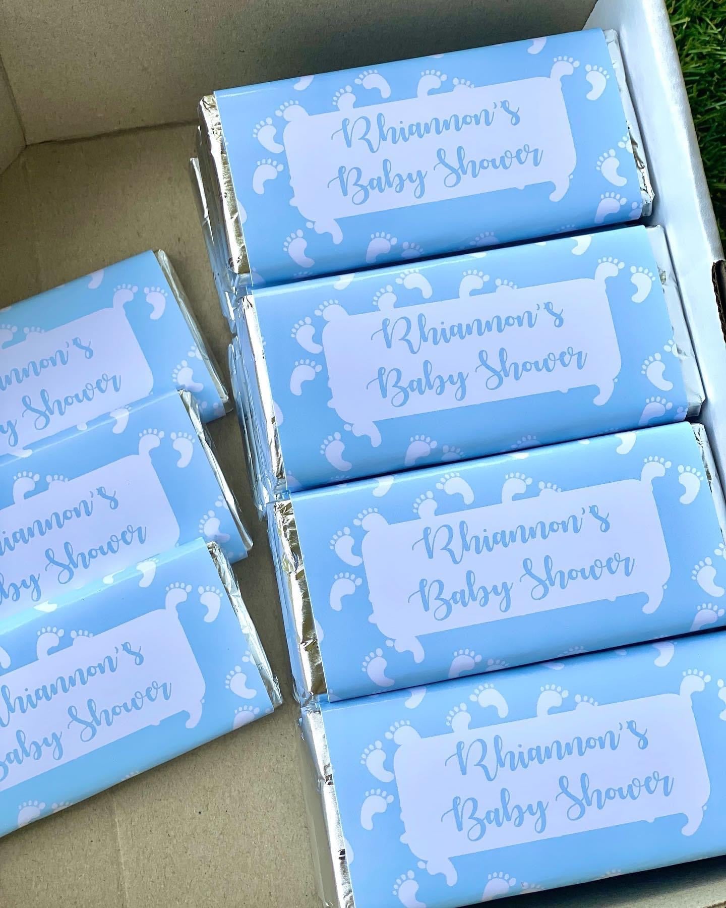 Baby Shower Boy Blue Personalised Chocolate Bar Party Favour x 4