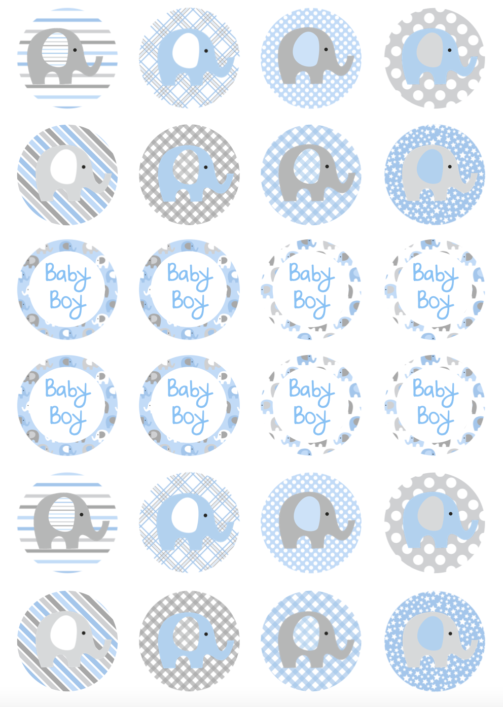 Baby Shower Boy Elephant Cupcake Edible Icing Image Toppers
