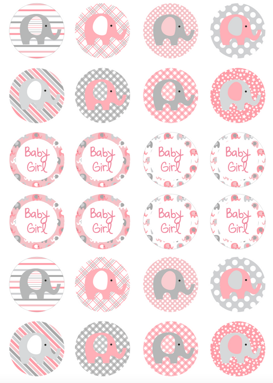 Baby Shower Girl Elephant Cupcake Edible Icing Image Toppers