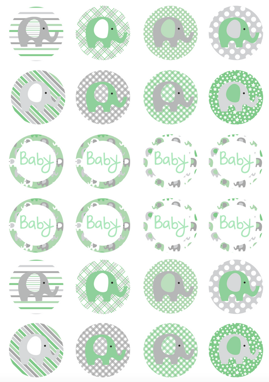 Baby Shower Green Elephant Cupcake Edible Icing Image Toppers
