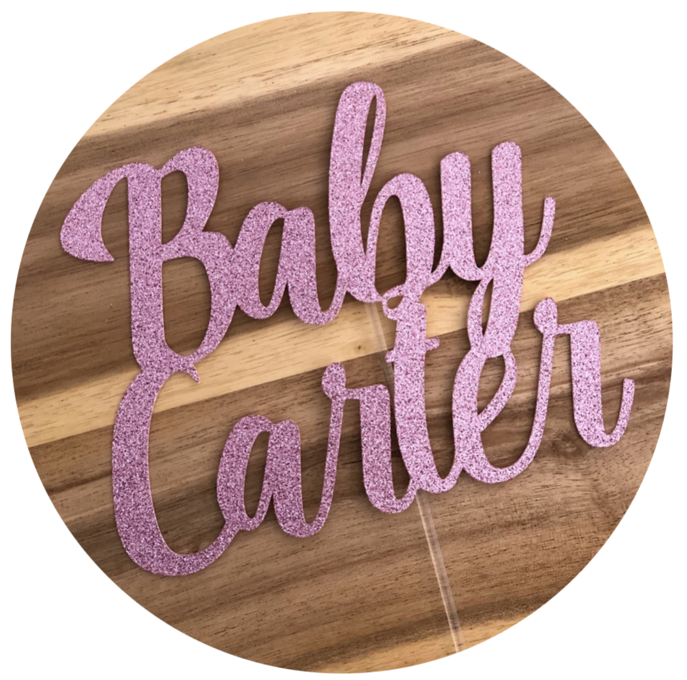 Baby Surname Name Shower Personalised Glitter Cake Topper