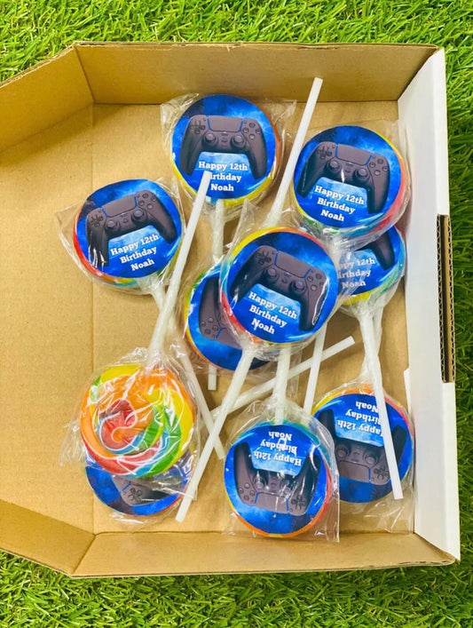 Blue Gamer Personalised Birthday Lollipop 10 pack