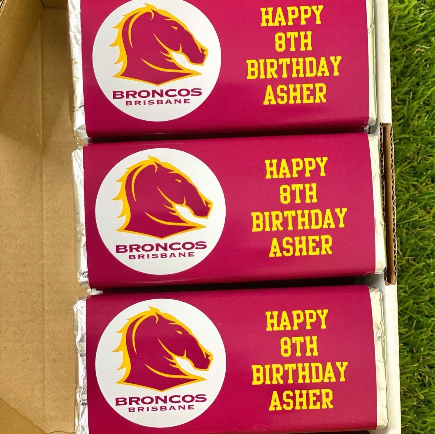 Brisbane Broncos Personalised Chocolate Bar Party Favour x 4