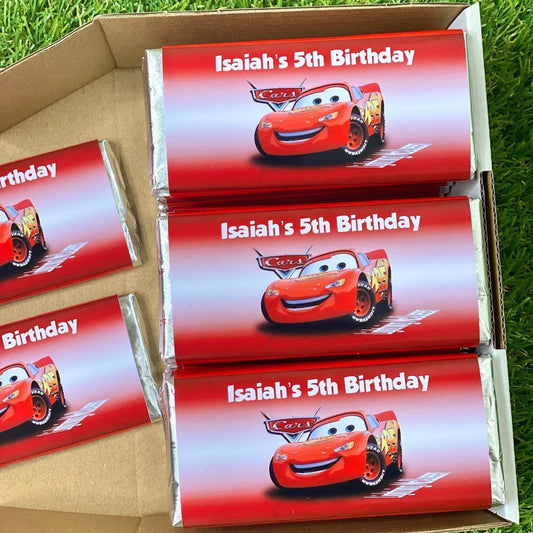 Cars Lightning Mcqueen Personalised Chocolate Bar Party Favour x 4