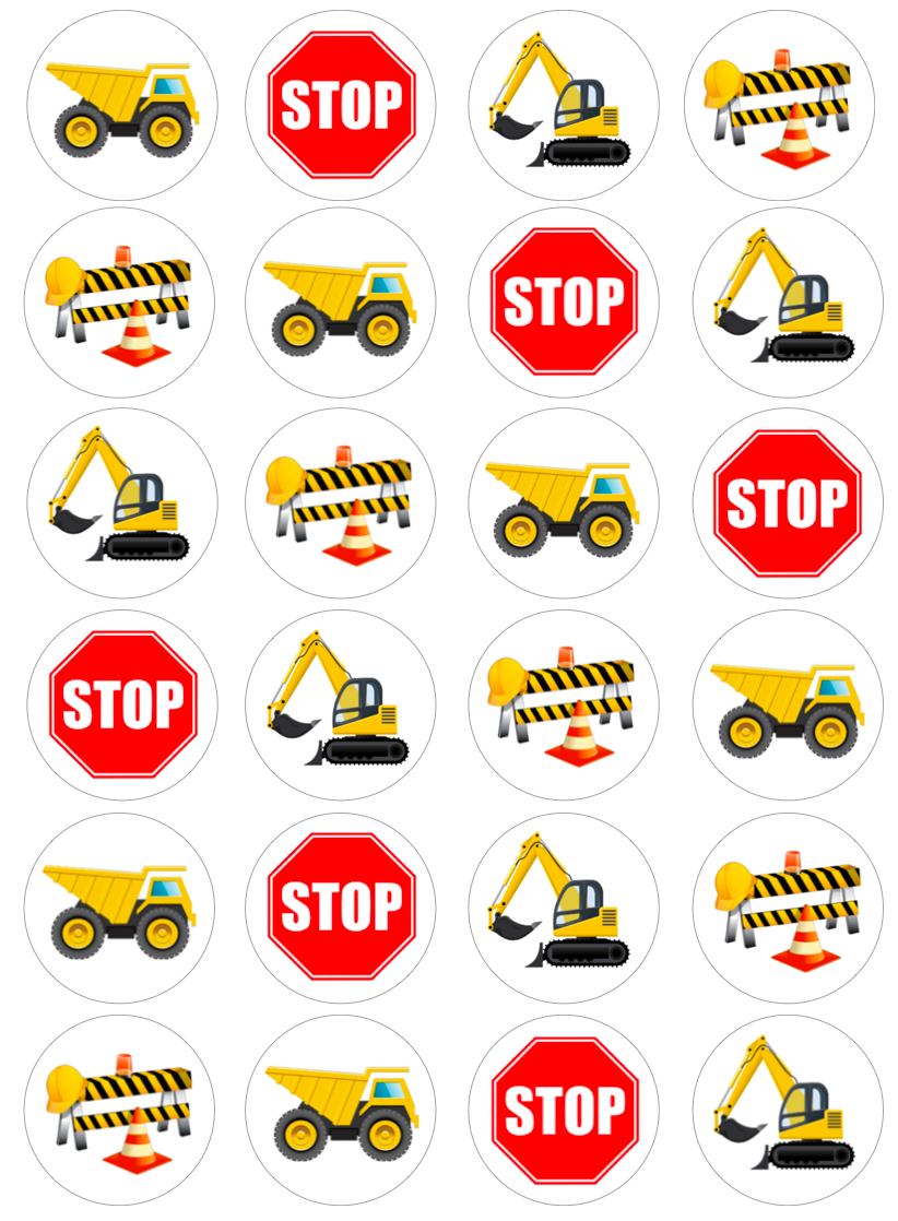 Construction Digger Cupcake Edible Icing Image Toppers