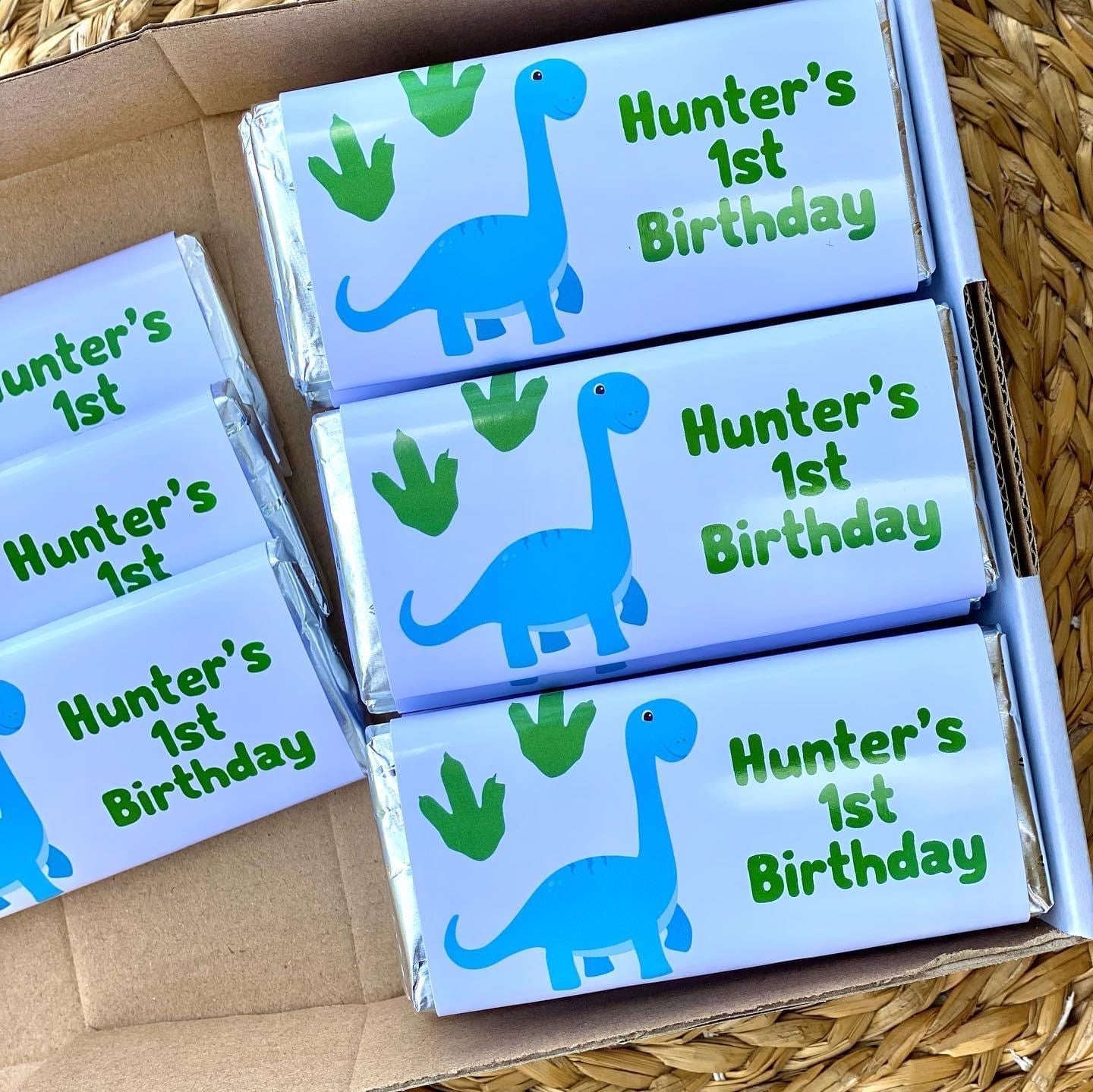 Dinosaur Personalised Chocolate Bar Party Favour x 4