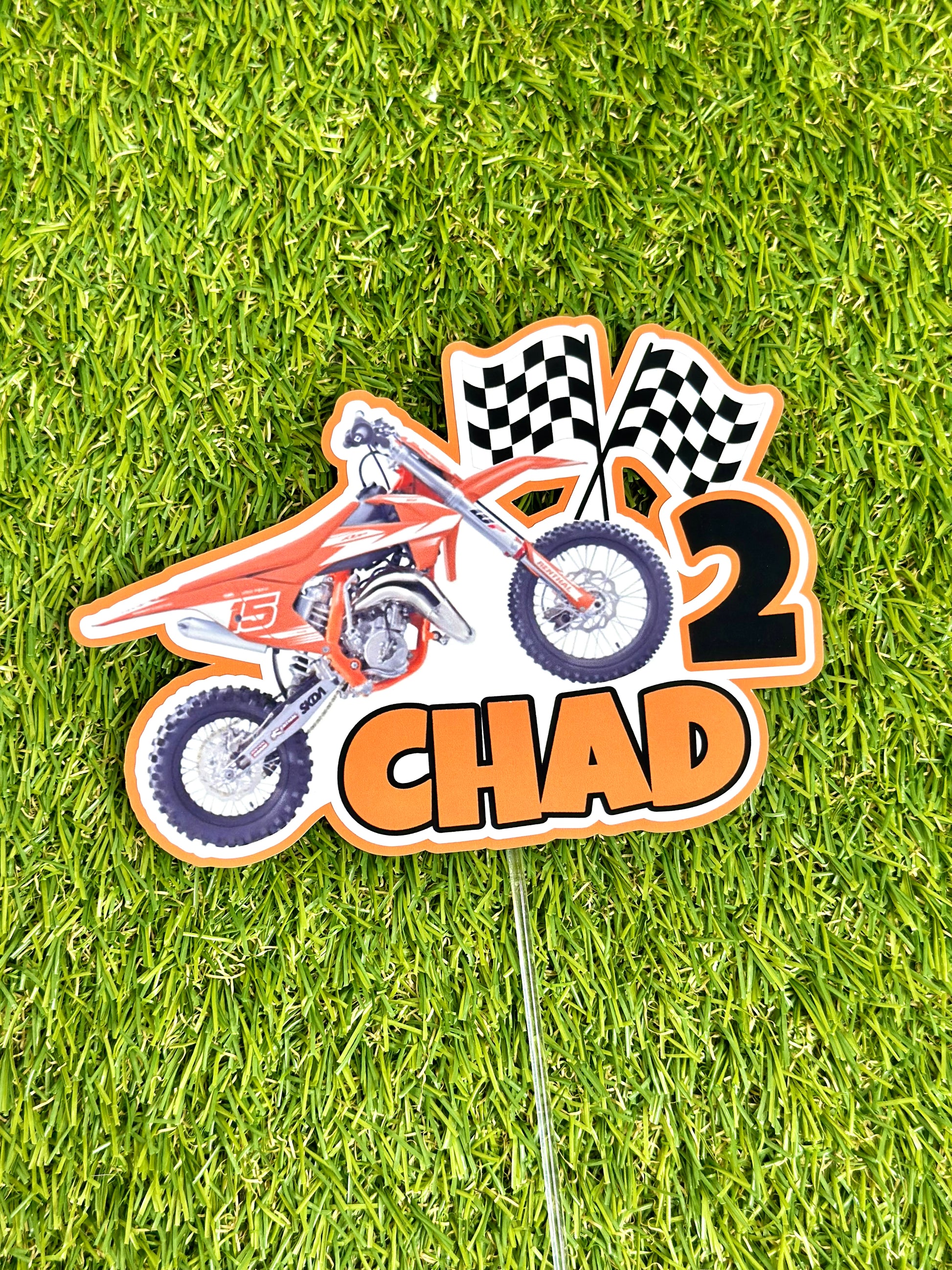 Dirt Bike Motorbike Orange Personalised Cake Topper